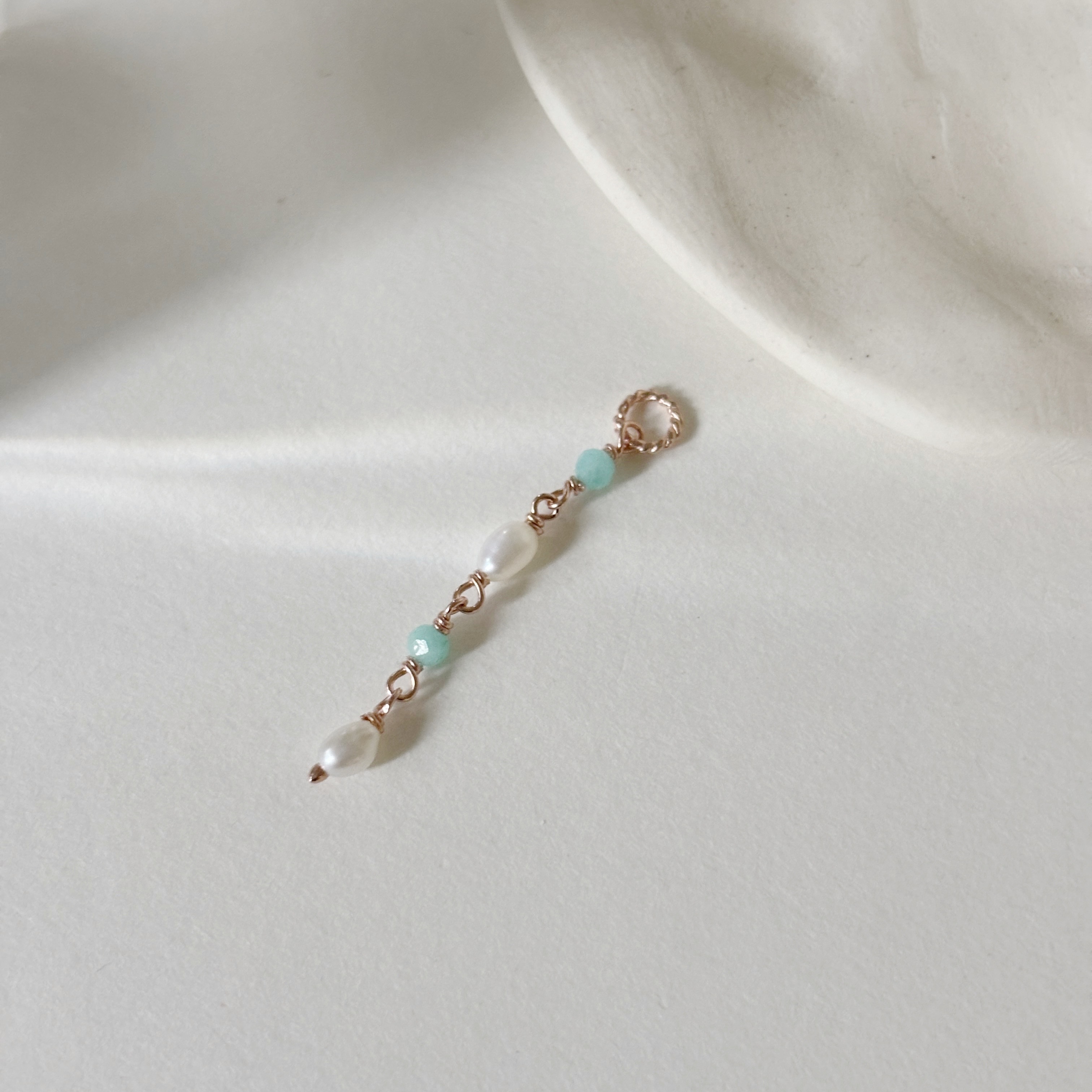 米粒珍珠天河石耳鏈墜