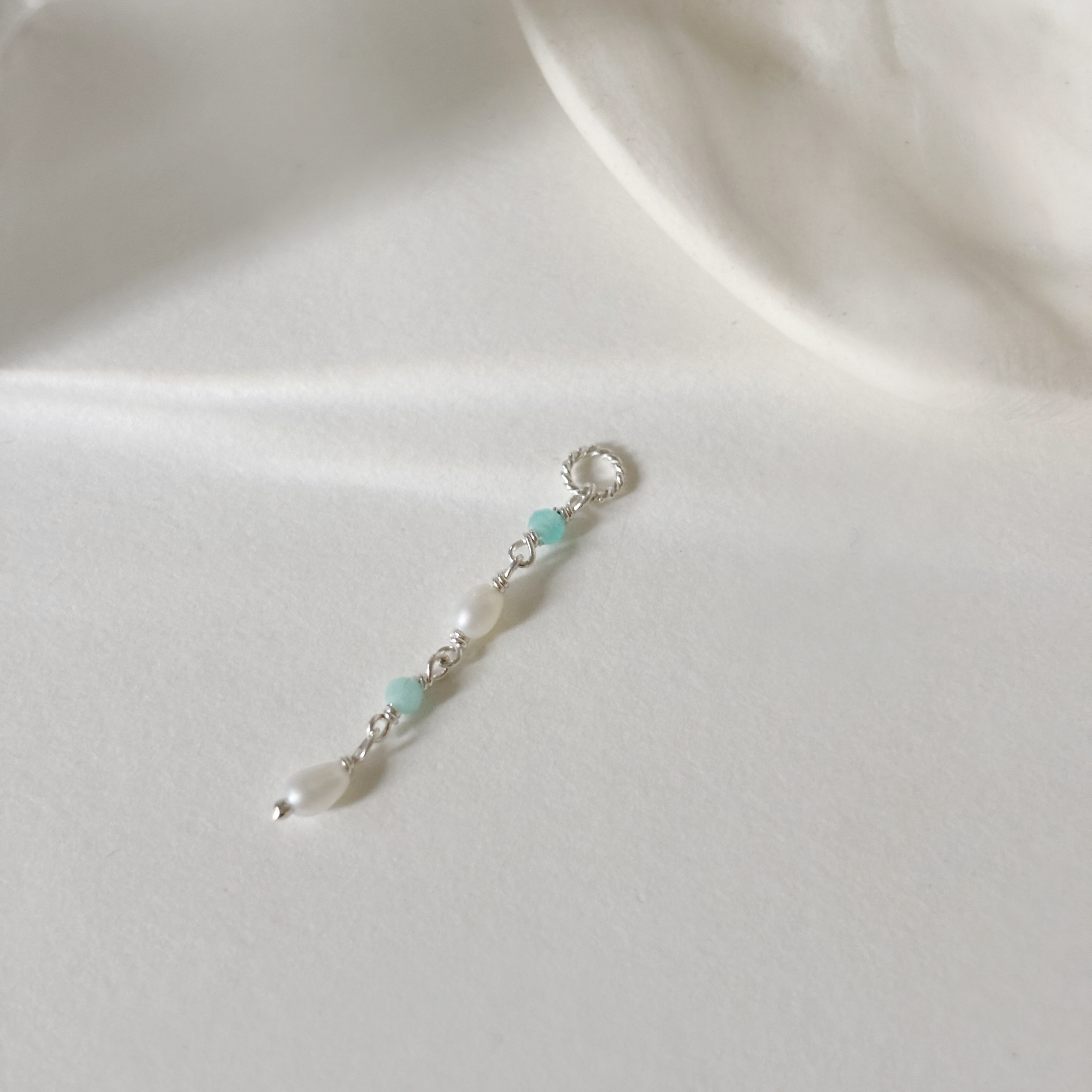 米粒珍珠天河石耳鏈墜