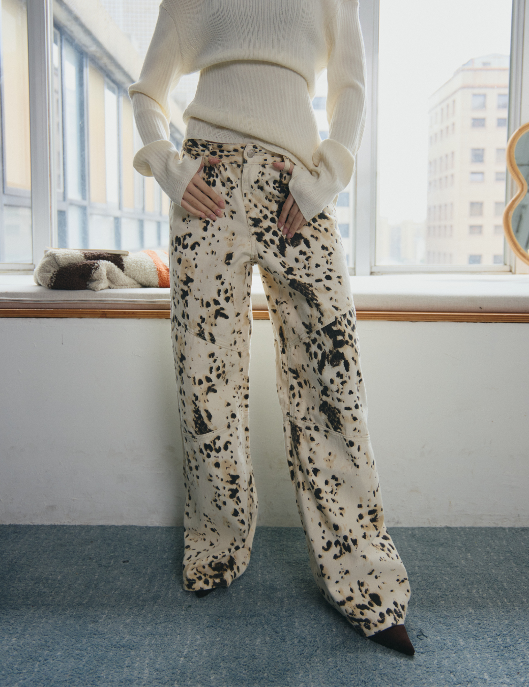 不規則潑墨拼接寬褲（4尺寸）