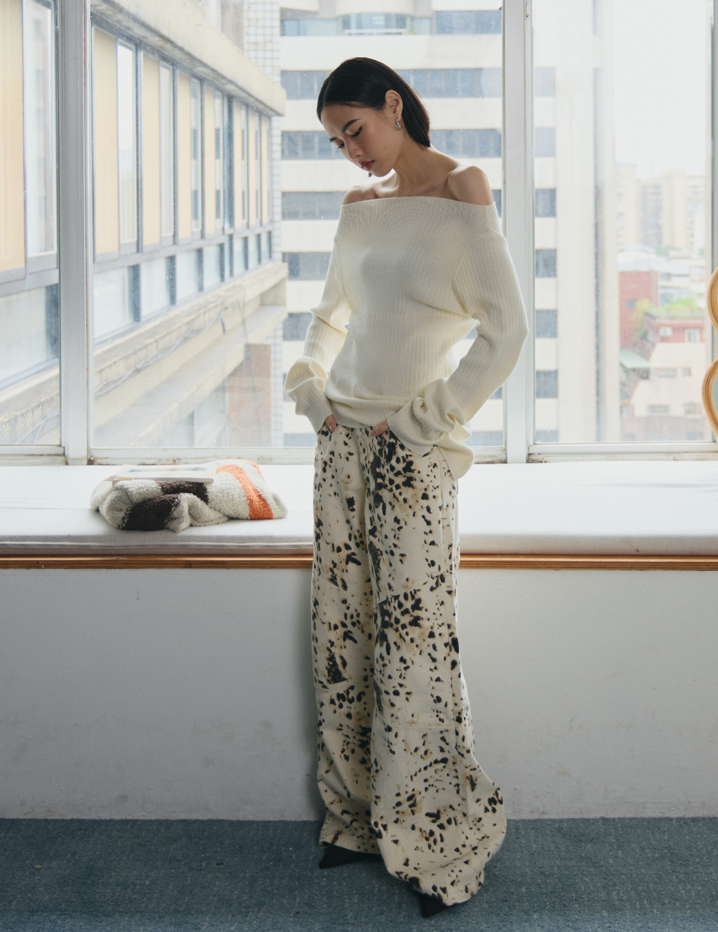 不規則潑墨拼接寬褲（4尺寸）