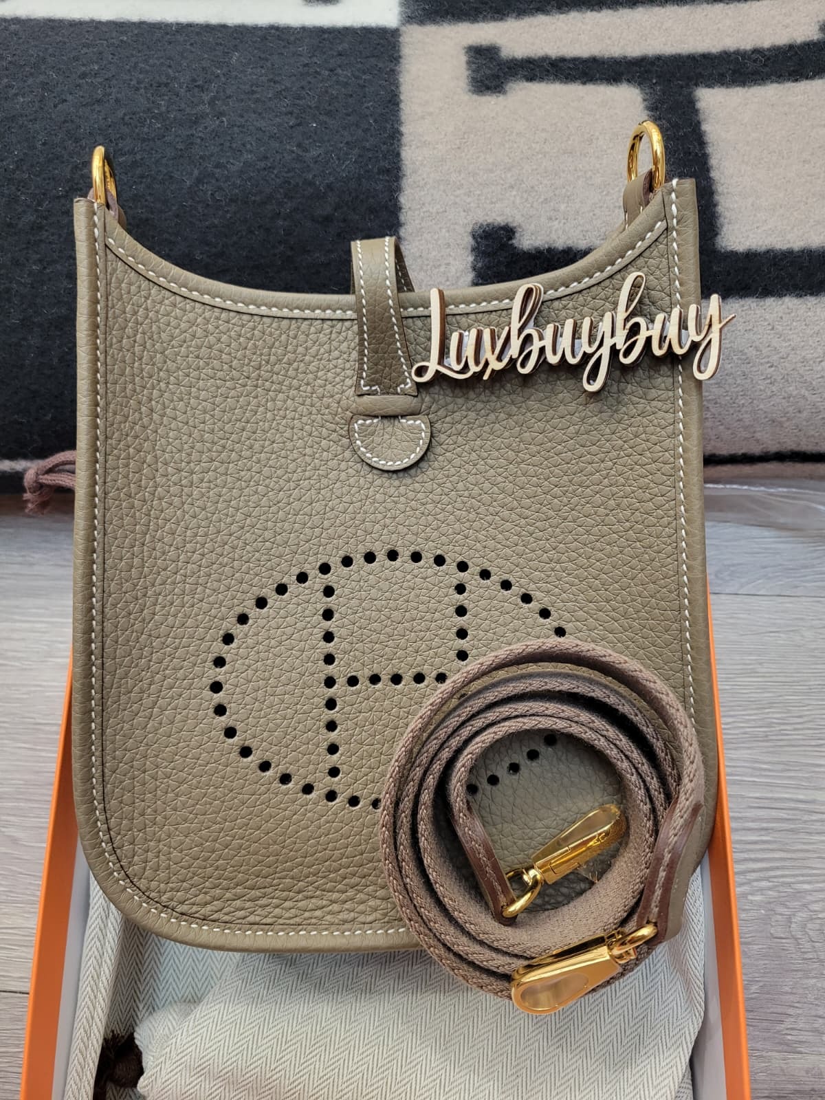 Hermes Mini Evelyne Etoupe/ETOUPE CC SHORT STRAP 85CM  大象灰 金扣 短帶