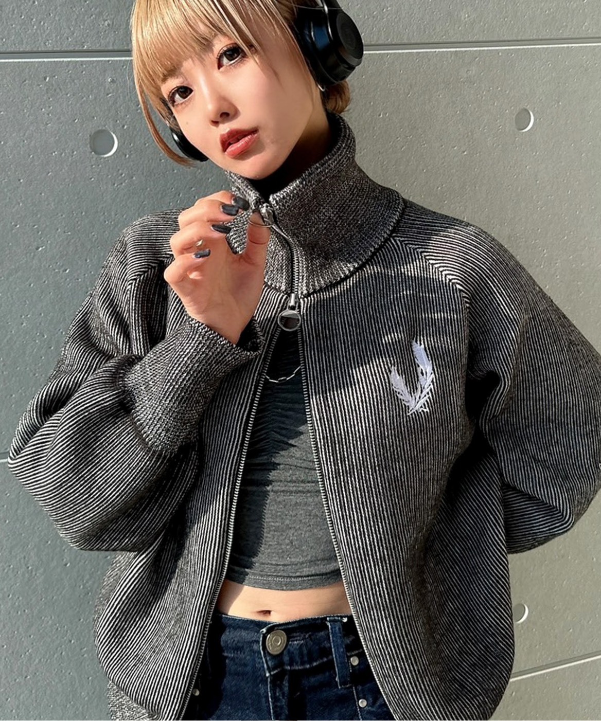 <超扯下殺>日本 mily bilet 雙拉鍊 針織 刺繡 坑條 開襟衫 2色