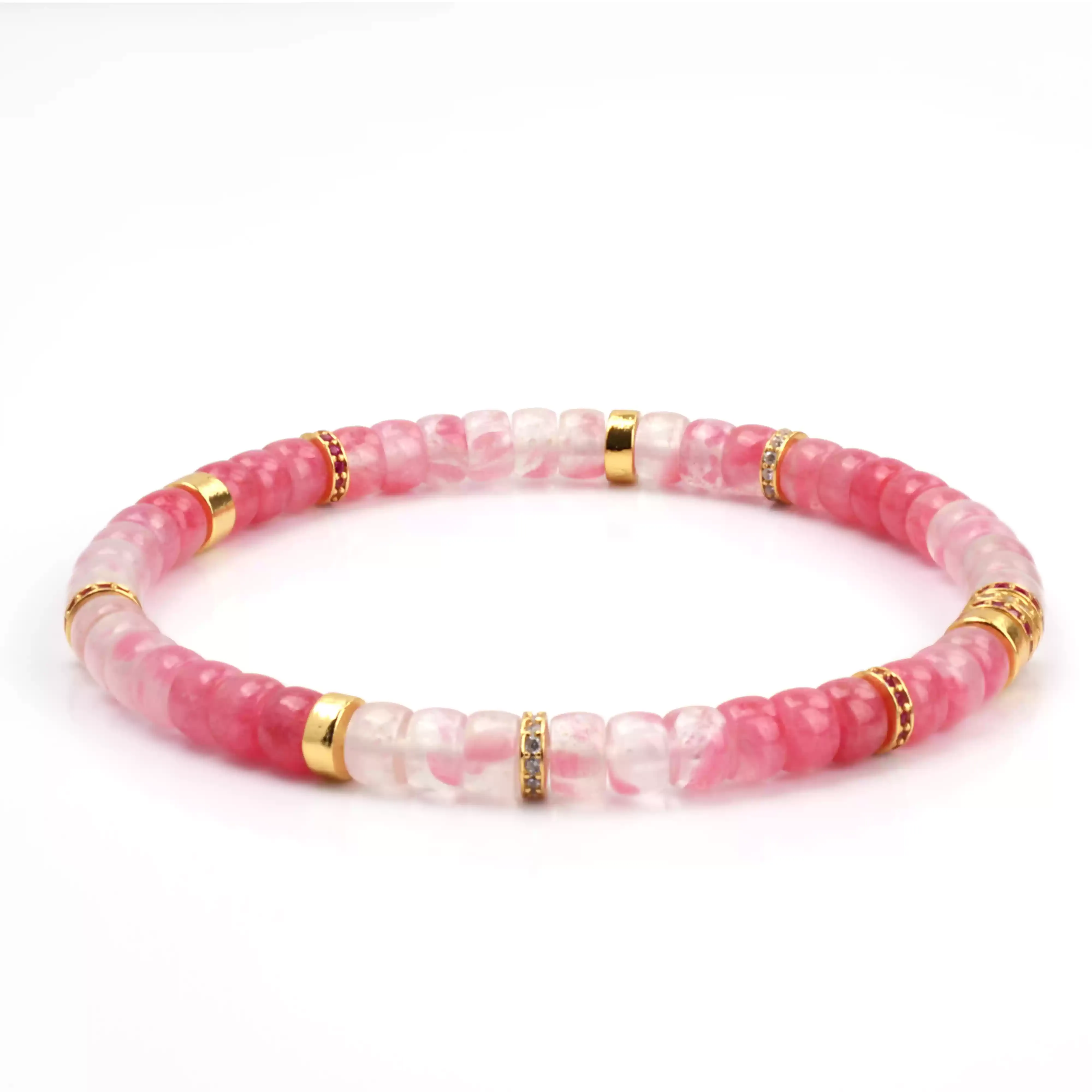 【寶石直切】櫻花雨漸變薔薇石直切寶石等級水晶手鍊