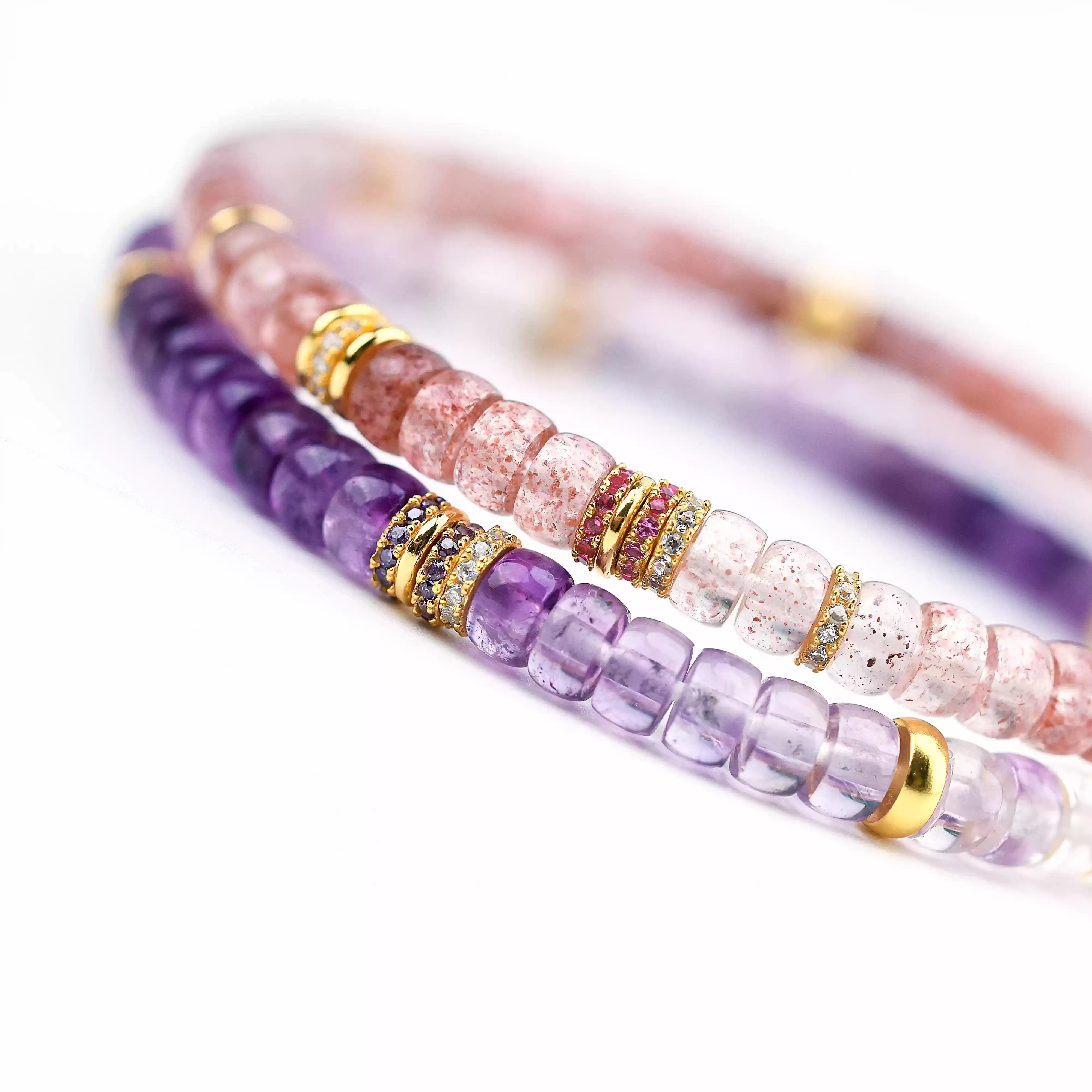 【寶石直切】九紫離火紫髮晶/草莓晶直切寶石等級水晶手鍊