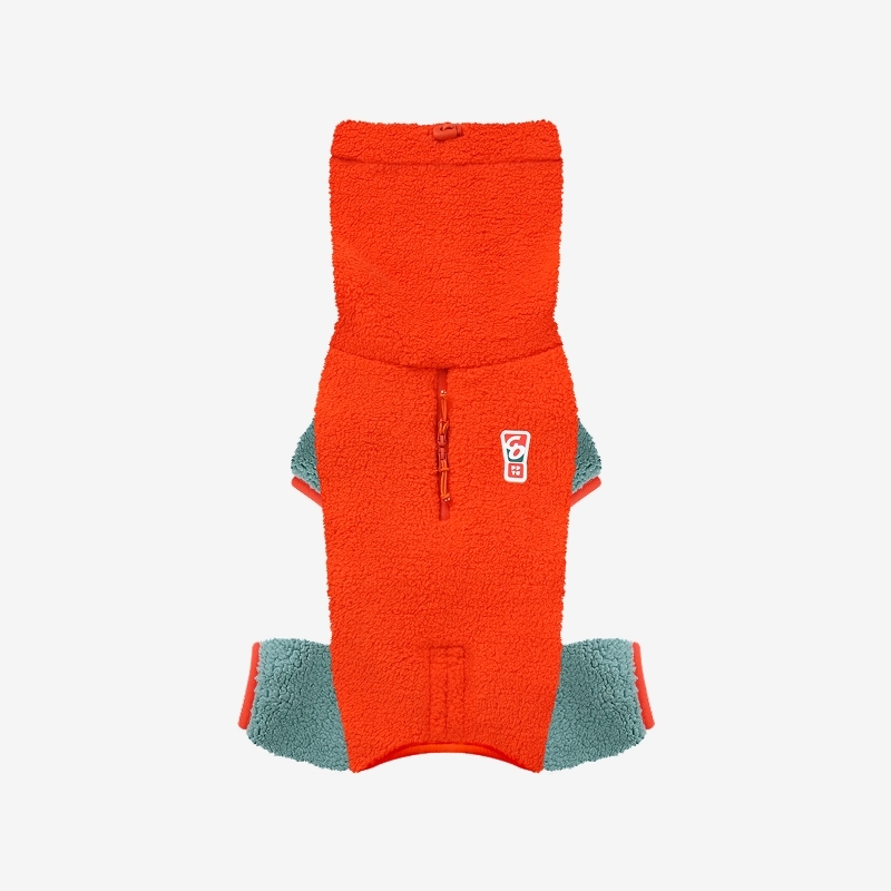 puppygallery｜撞色絨毛四腳衣 亮橘