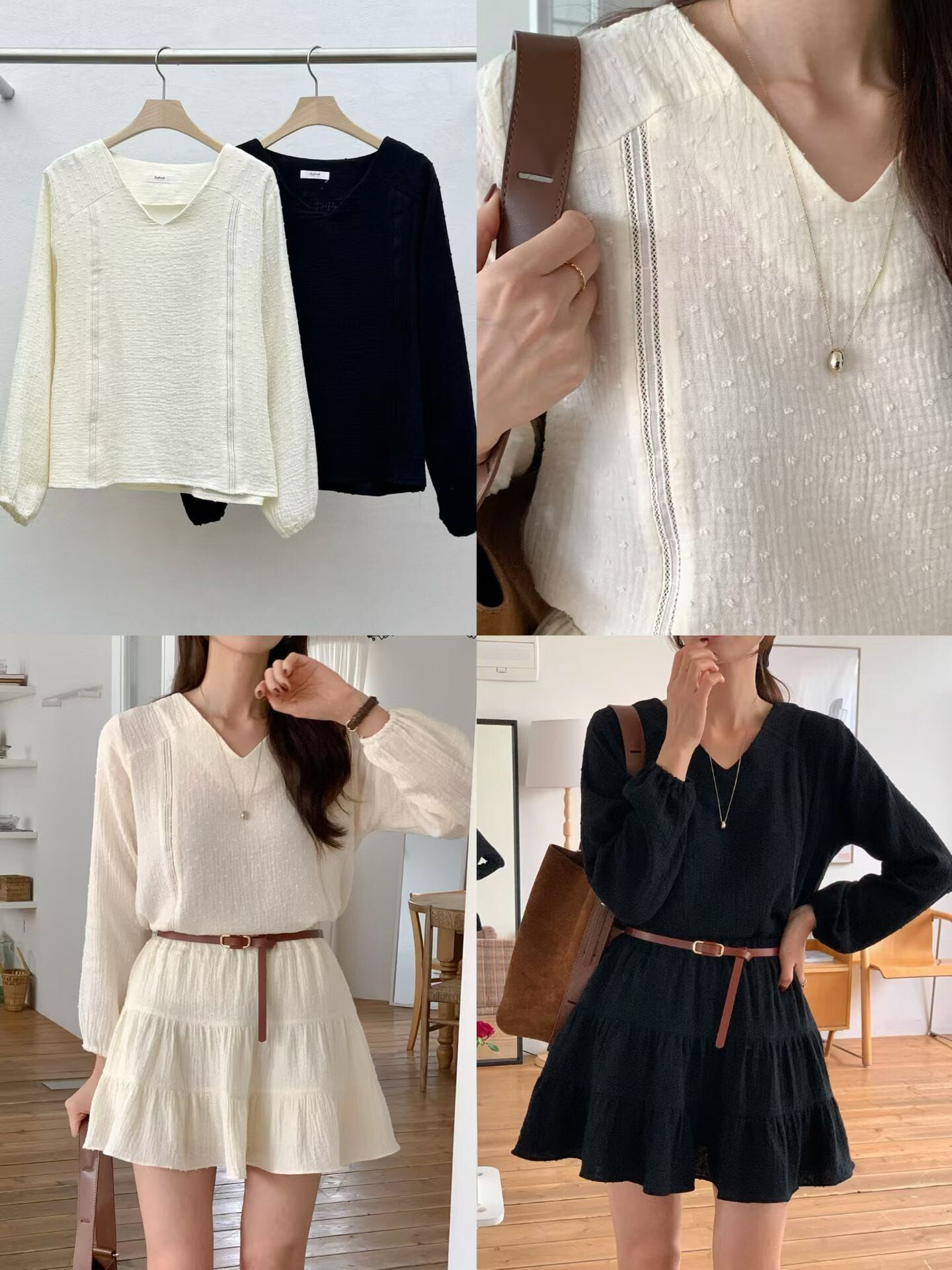 RF5209 V領花邊點點薄身上衣