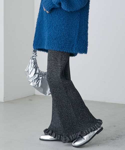 日本 Forksy 荷葉邊 羅紋 針織 長褲 微喇叭褲 八色