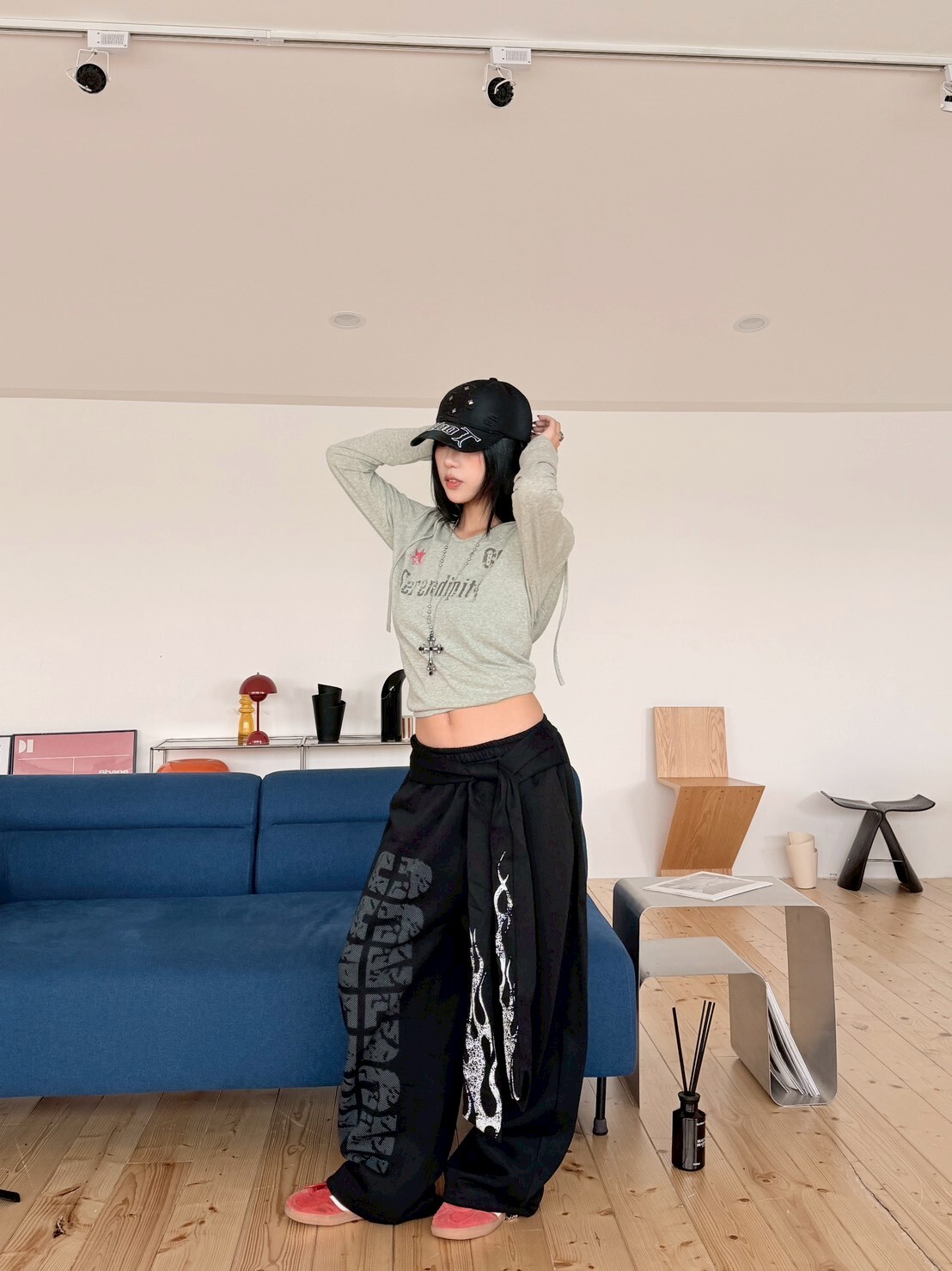 毫不費力美式🇺🇸字母印花火焰飄帶棉褲