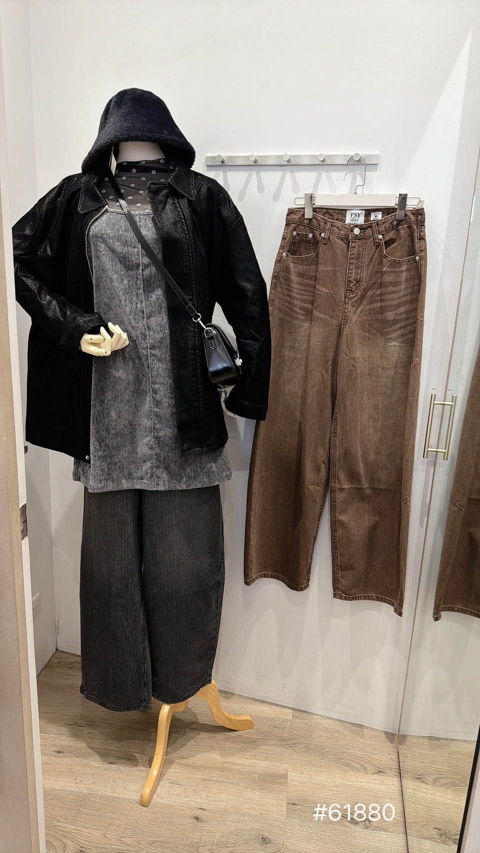 直條紋水洗牛仔寬褲