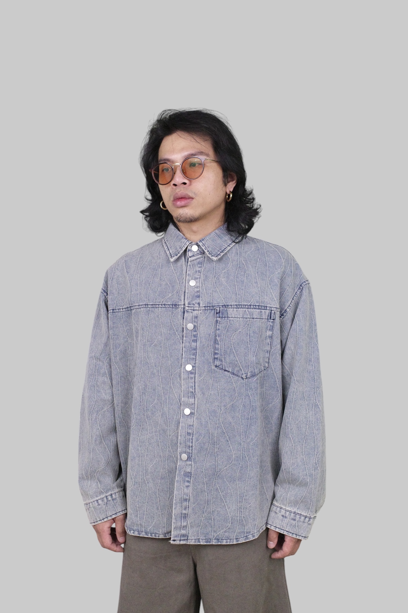 『Always_Good』水洗 立體紋理 牛仔 長袖襯衫