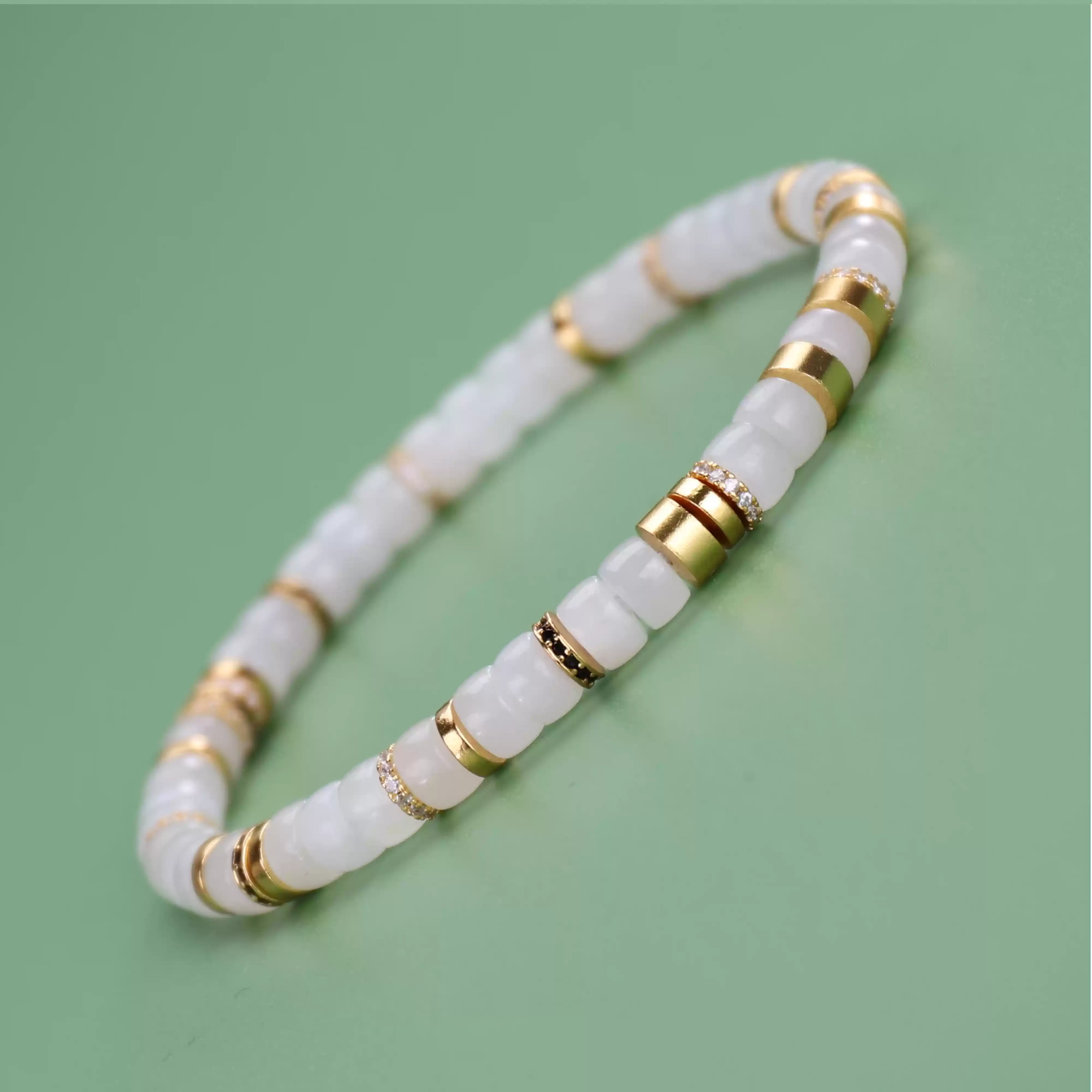 【寶石直切】青海和田白玉直切寶石等級水晶手鍊