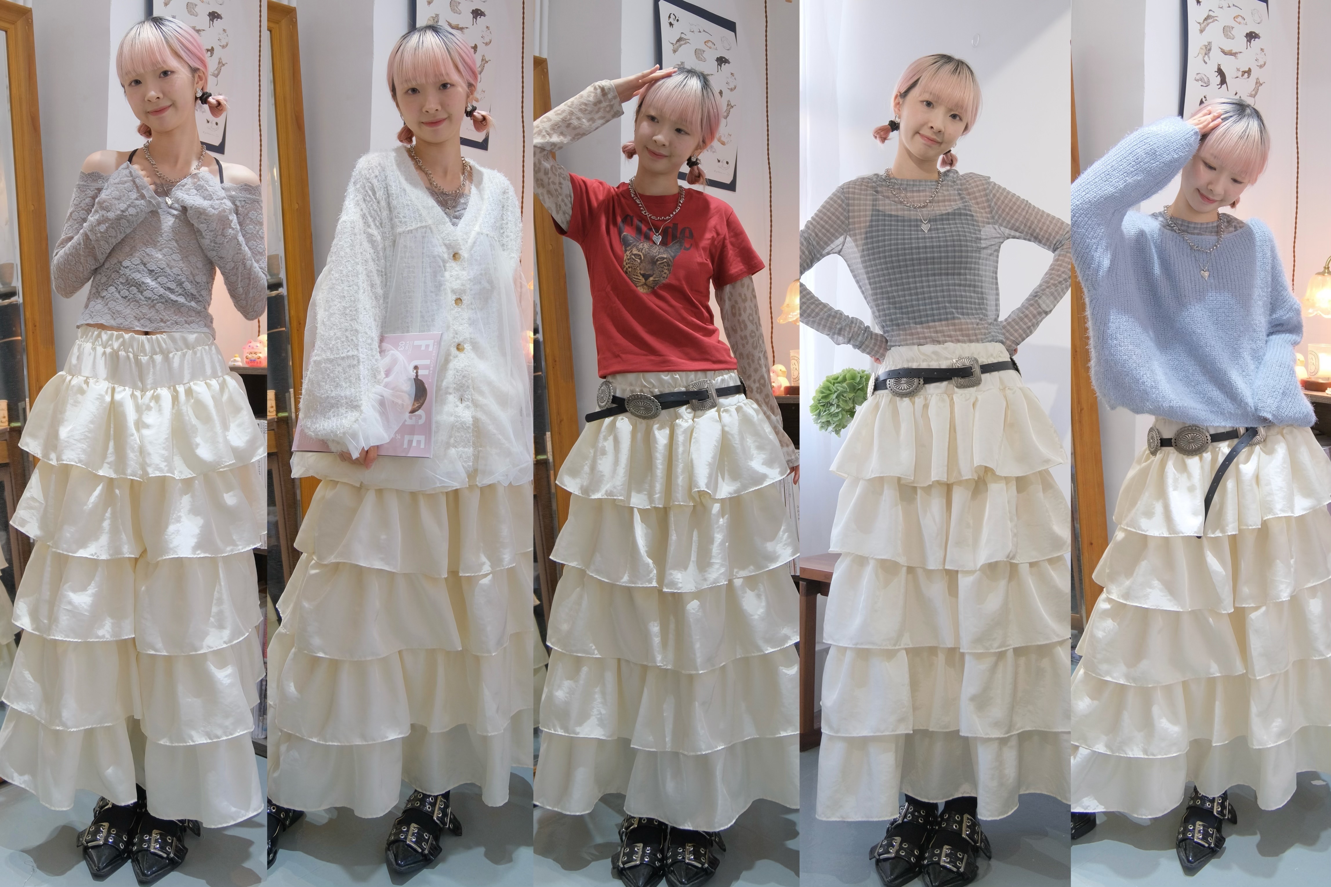 [兩色入]緞面層層大散SK(Ivory)