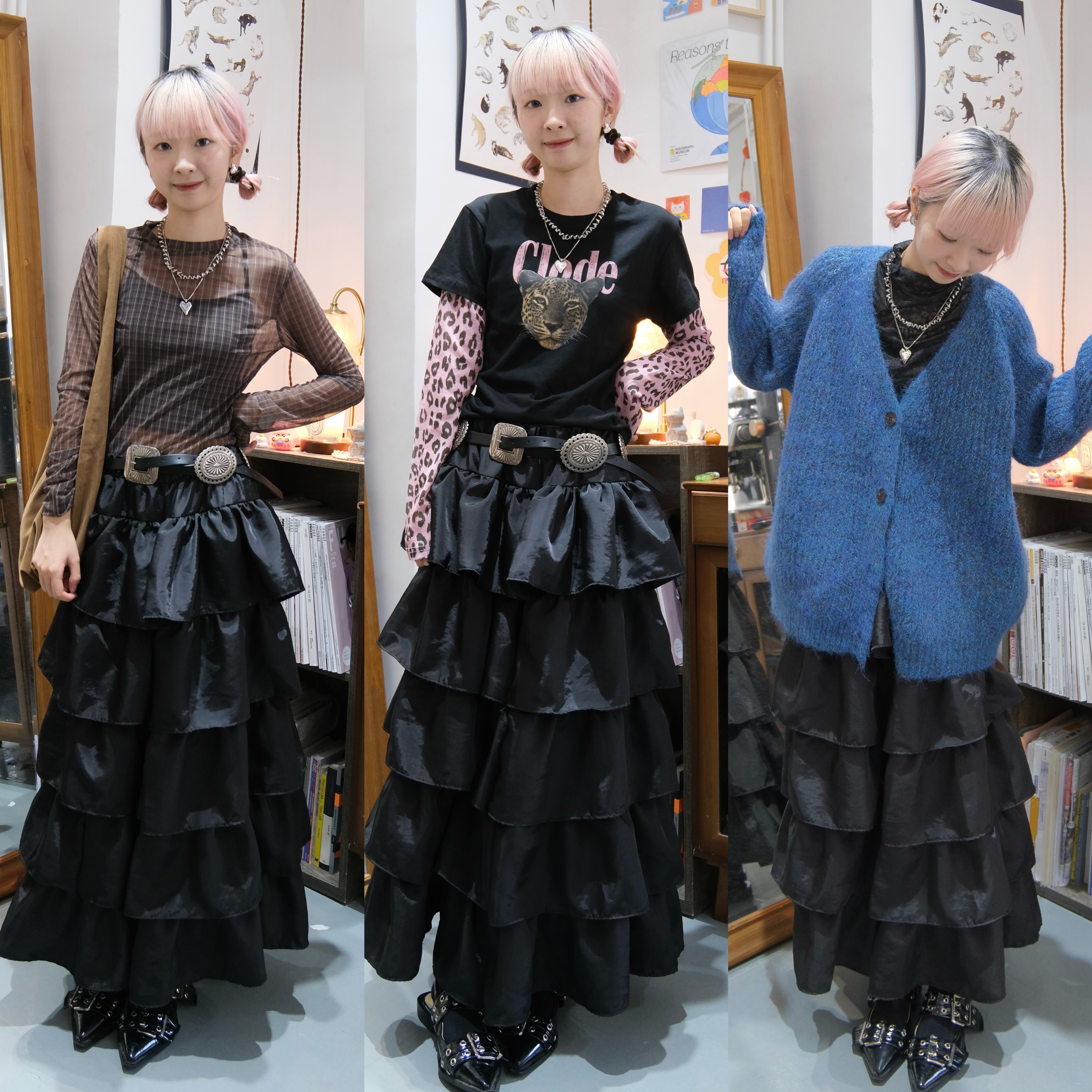 [兩色入]緞面層層大散SK(Black)