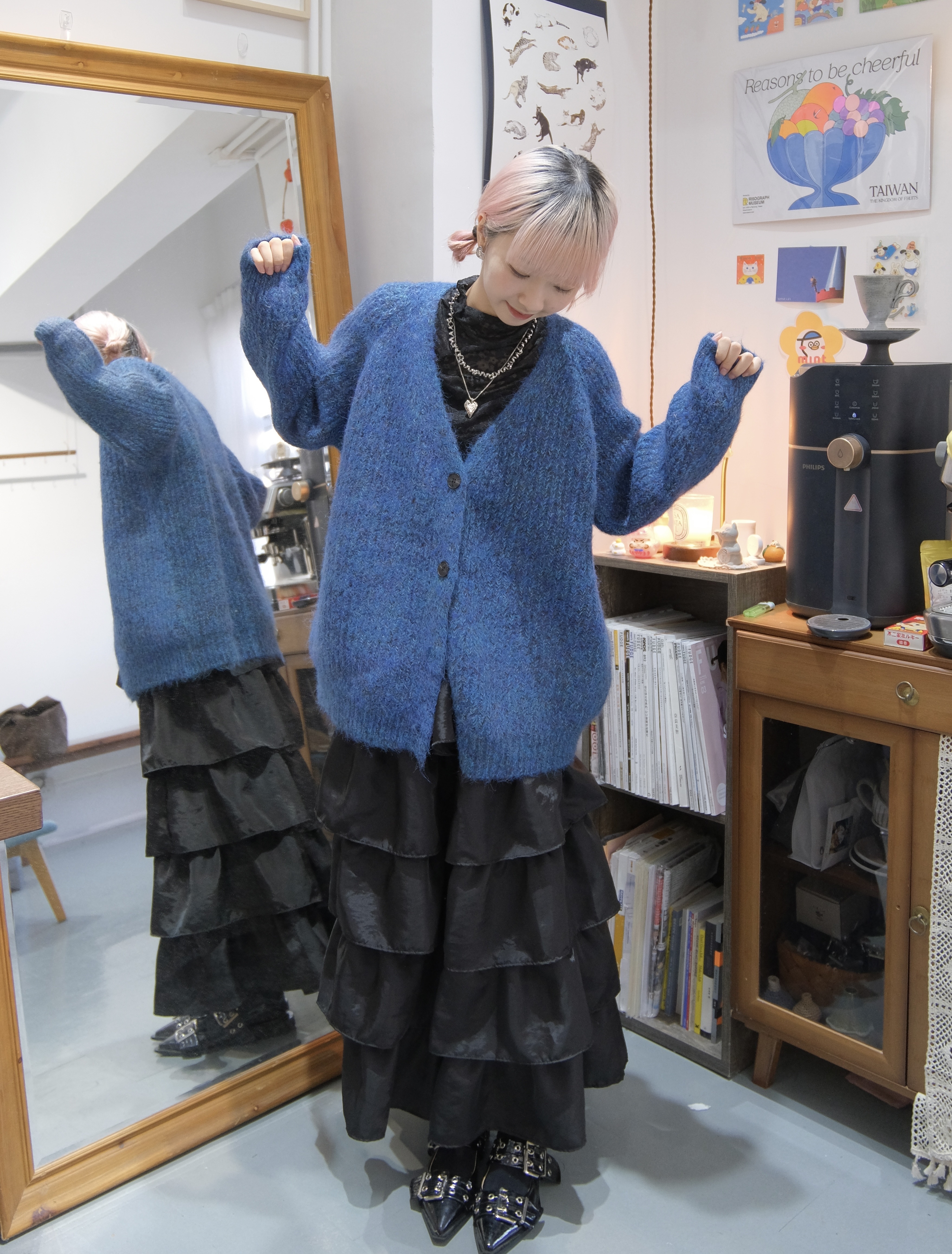 [兩色入]緞面層層大散SK(Black)