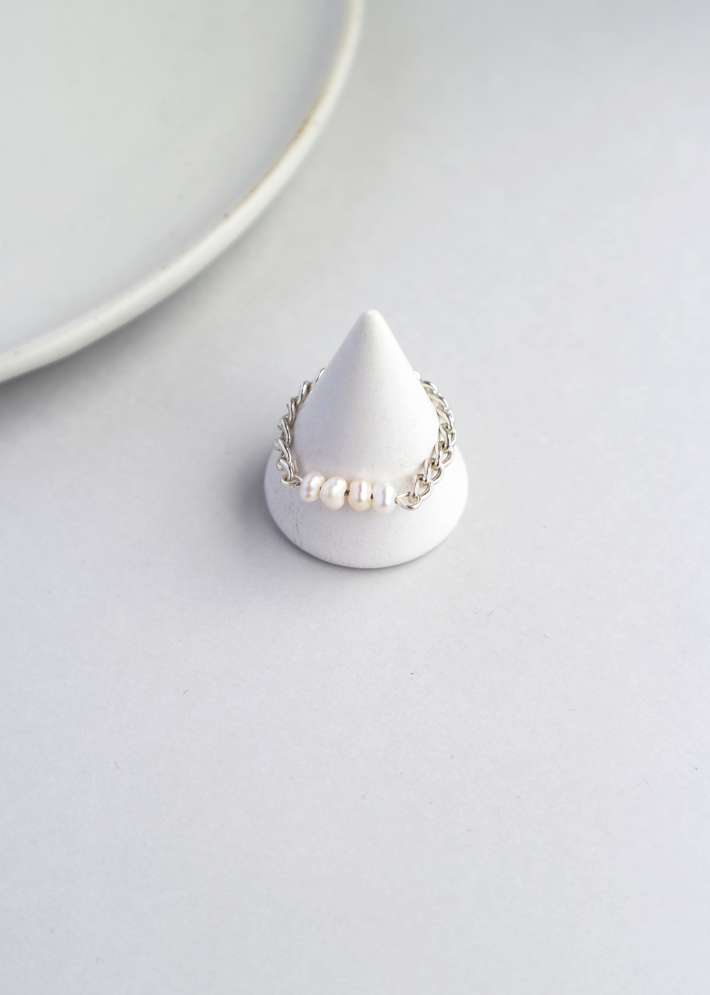 Helga 純銀珍珠鍊戒-銀