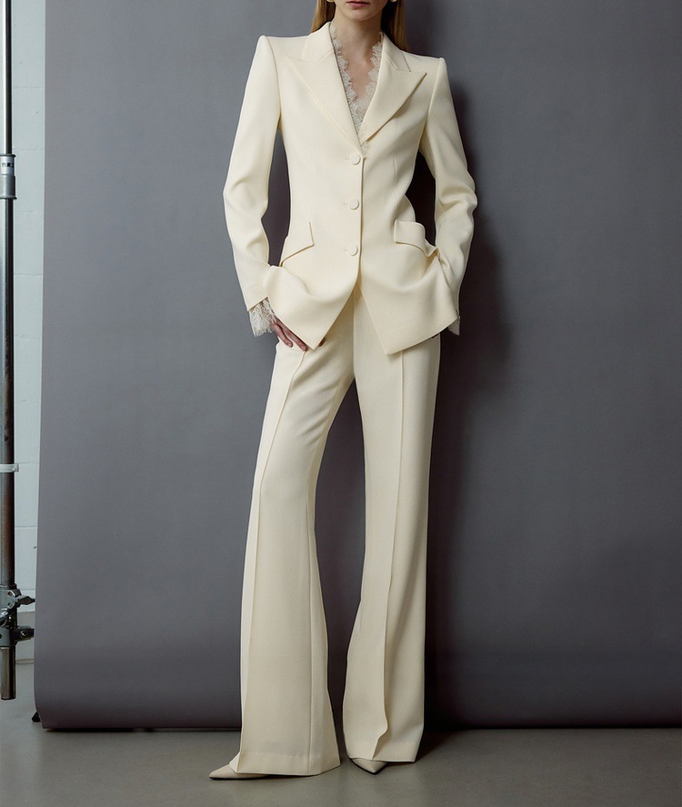 挺版斜紋面料 睫毛蕾絲西裝套裝(2件組)