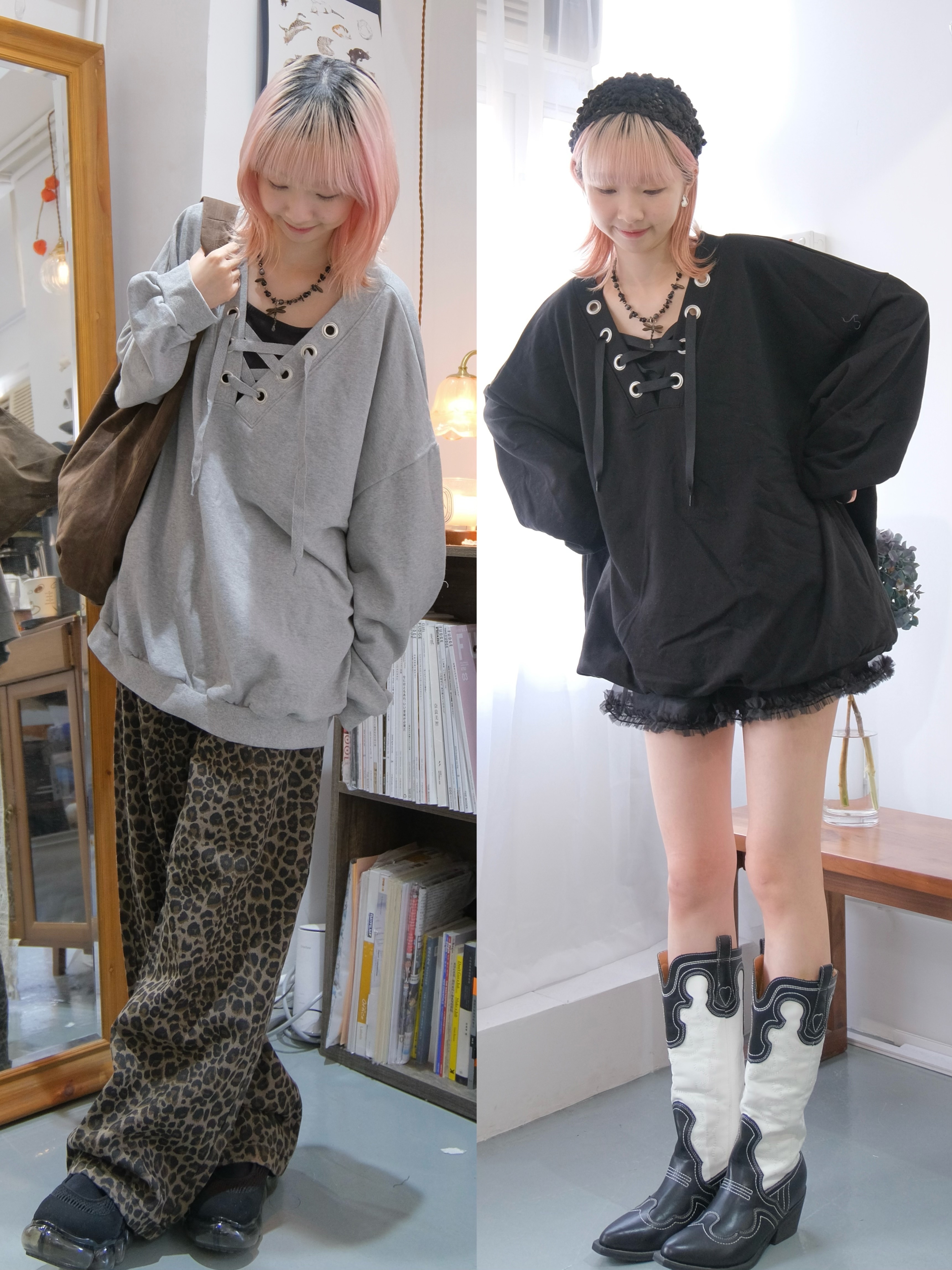 交叉綁帶Oversize衛衣