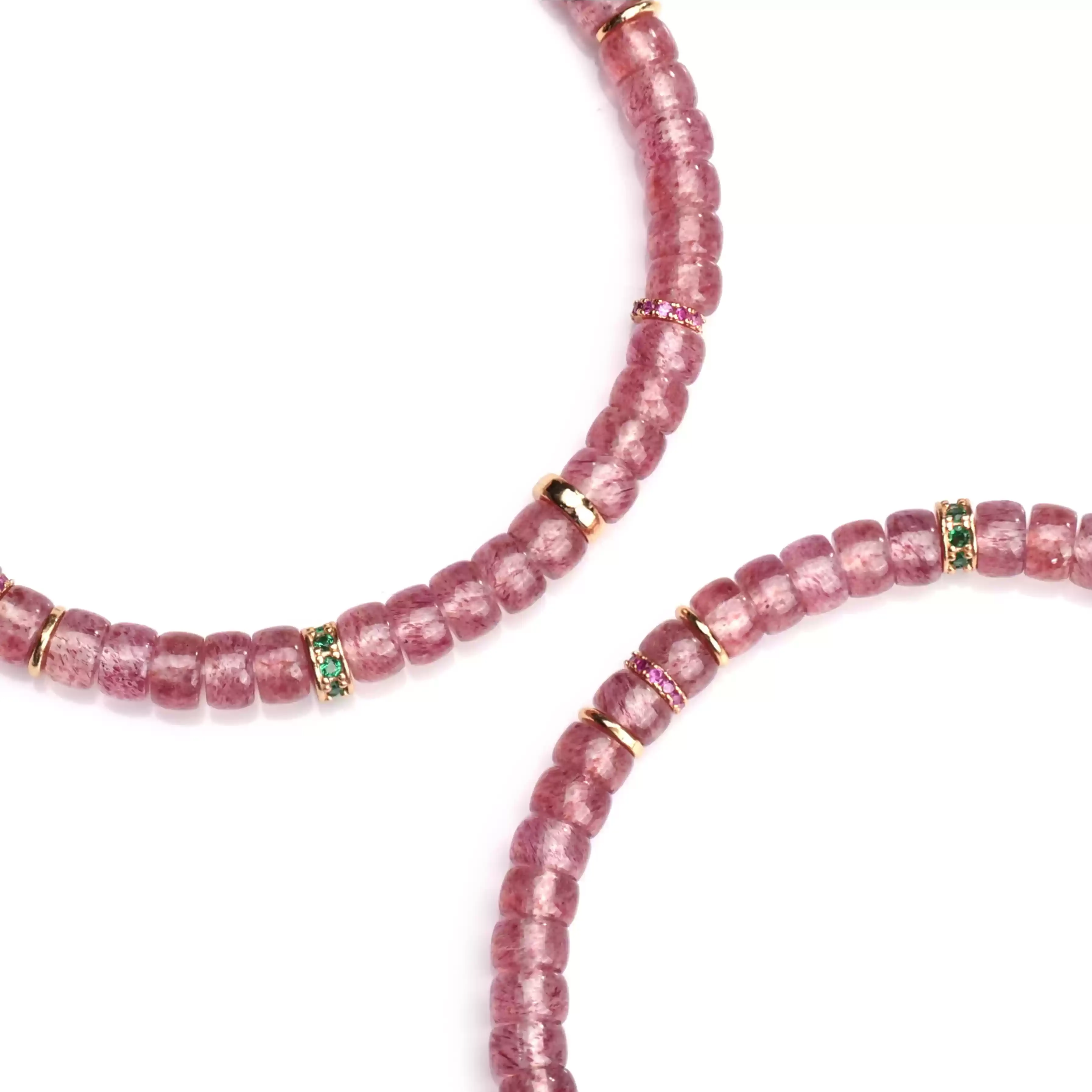 【寶石直切】草莓晶-深/淺粉色直切寶石等級水晶手鍊