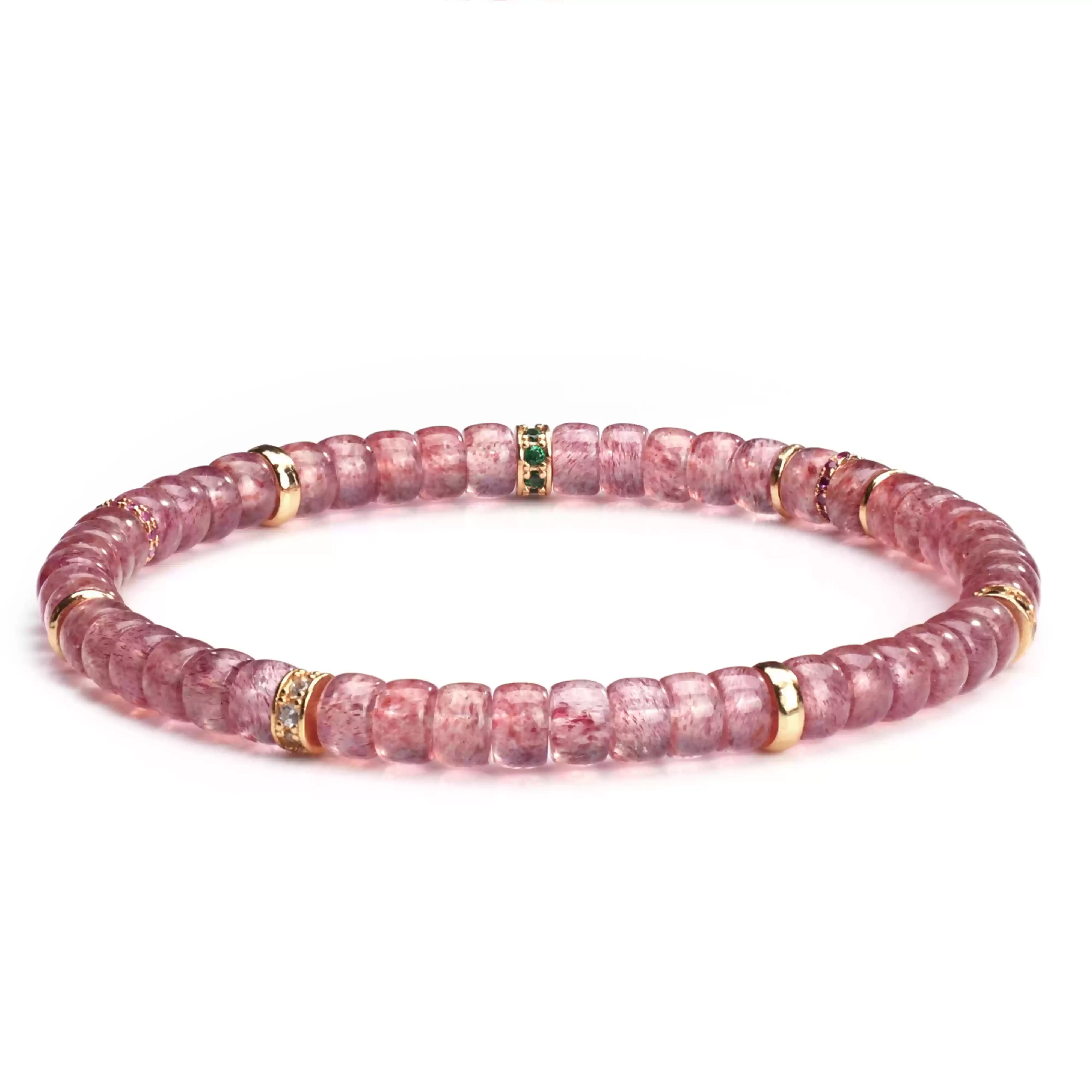 【寶石直切】草莓晶-深/淺粉色直切寶石等級水晶手鍊