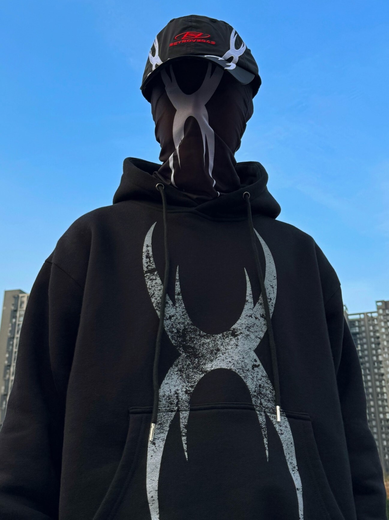 RTVG 復古做舊斑駁印花 前口袋 連帽抽繩 帽T