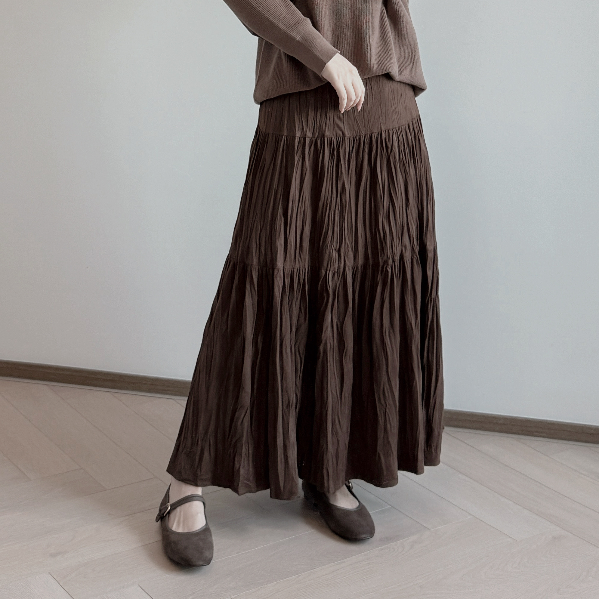 現貨 7309 Soft-touch 深啡麂皮絨半裙