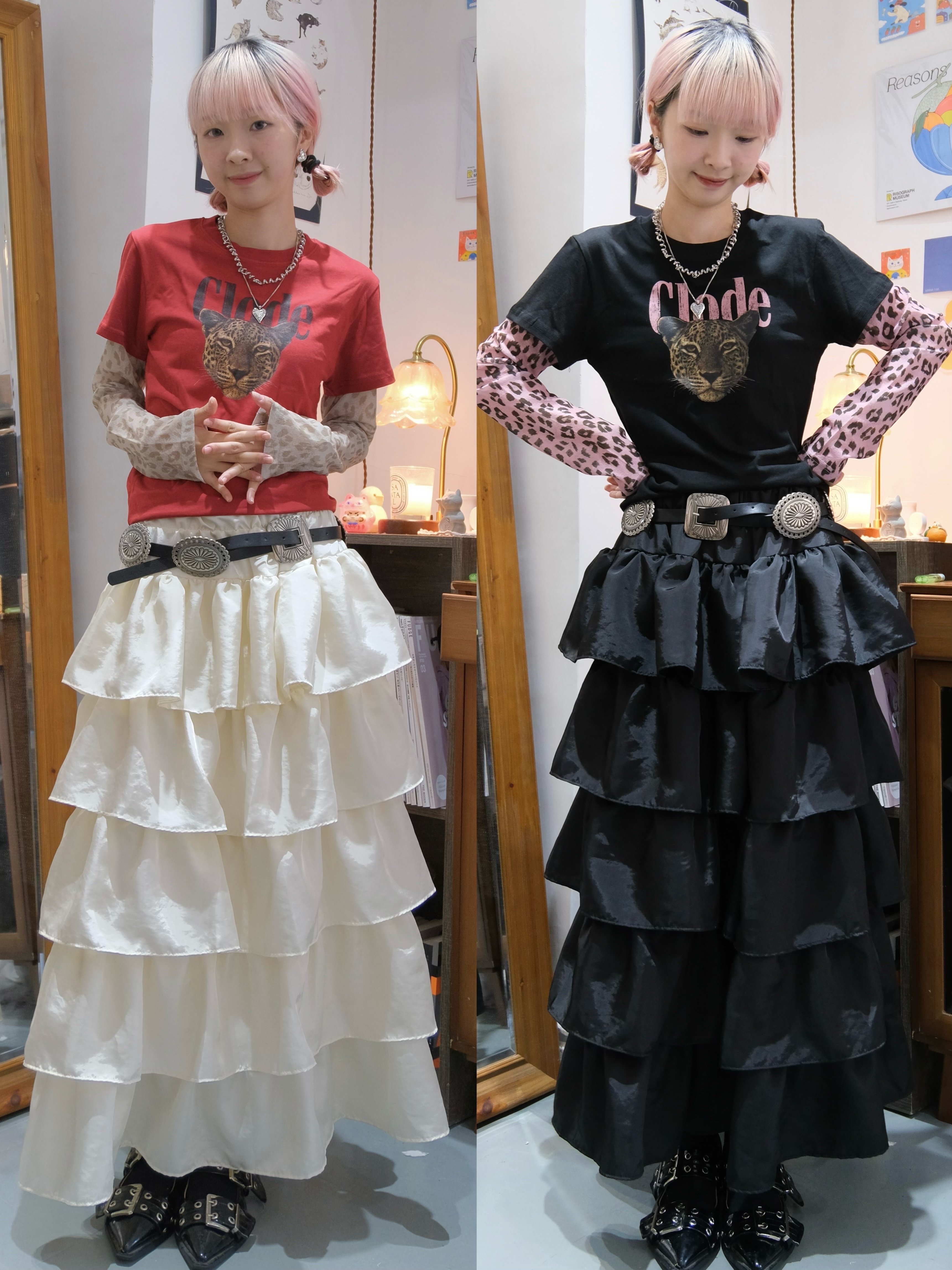 假兩件豹紋撞色Top