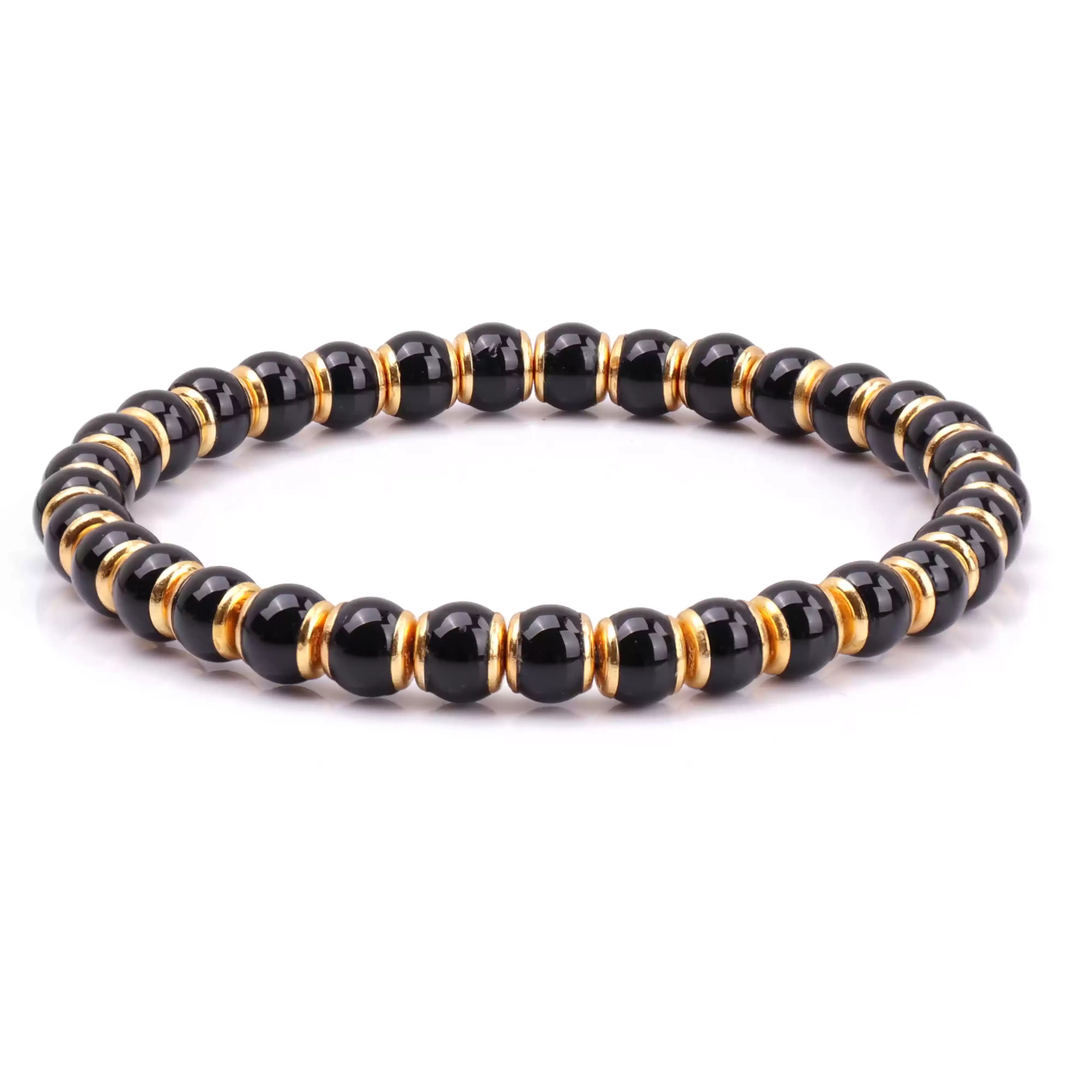 【寶石直切】黑金瑪瑙貼金直切寶石等級水晶手鍊