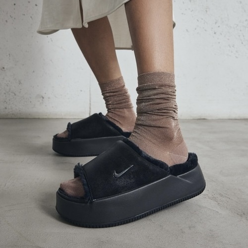 NIKE CALM ELEVATION 全黑 厚底 毛毛拖鞋 絨毛 休閒 HV8560-001