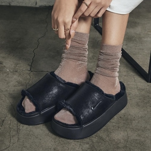 NIKE CALM ELEVATION 全黑 厚底 毛毛拖鞋 絨毛 休閒 HV8560-001