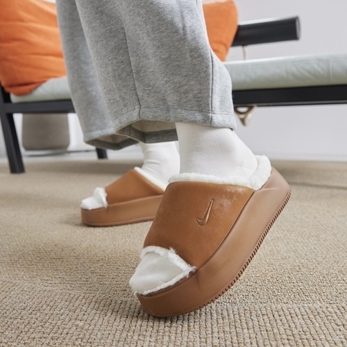 NIKE CALM ELEVATION 棕色 焦糖 厚底 毛毛拖鞋 絨毛 休閒 HV8560-200