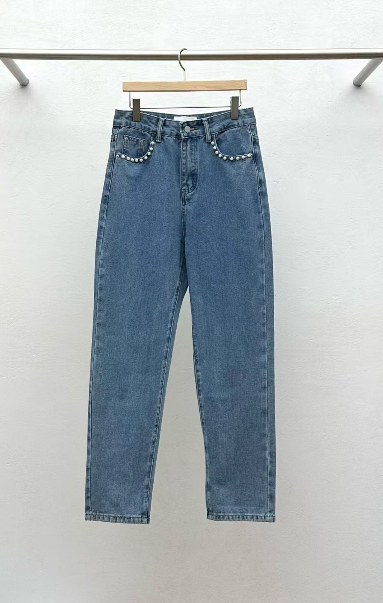 RF5238 珍珠裝飾牛仔褲 (S/M/L)