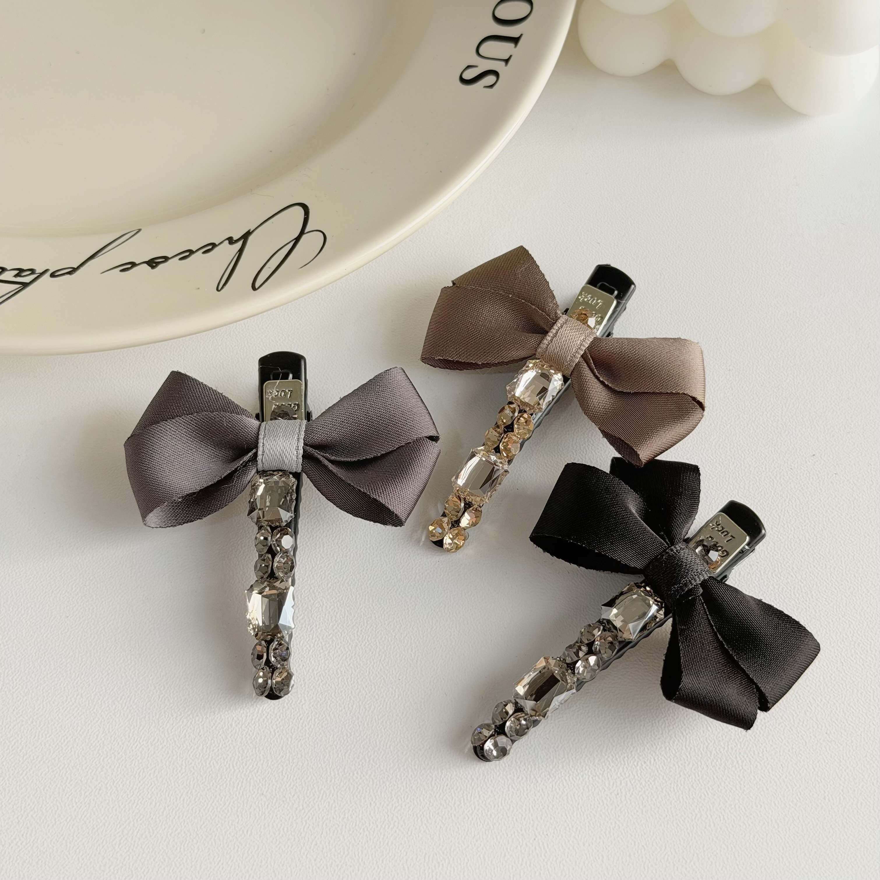 V63水鑽緞帶蝴蝶結壓夾【單支】