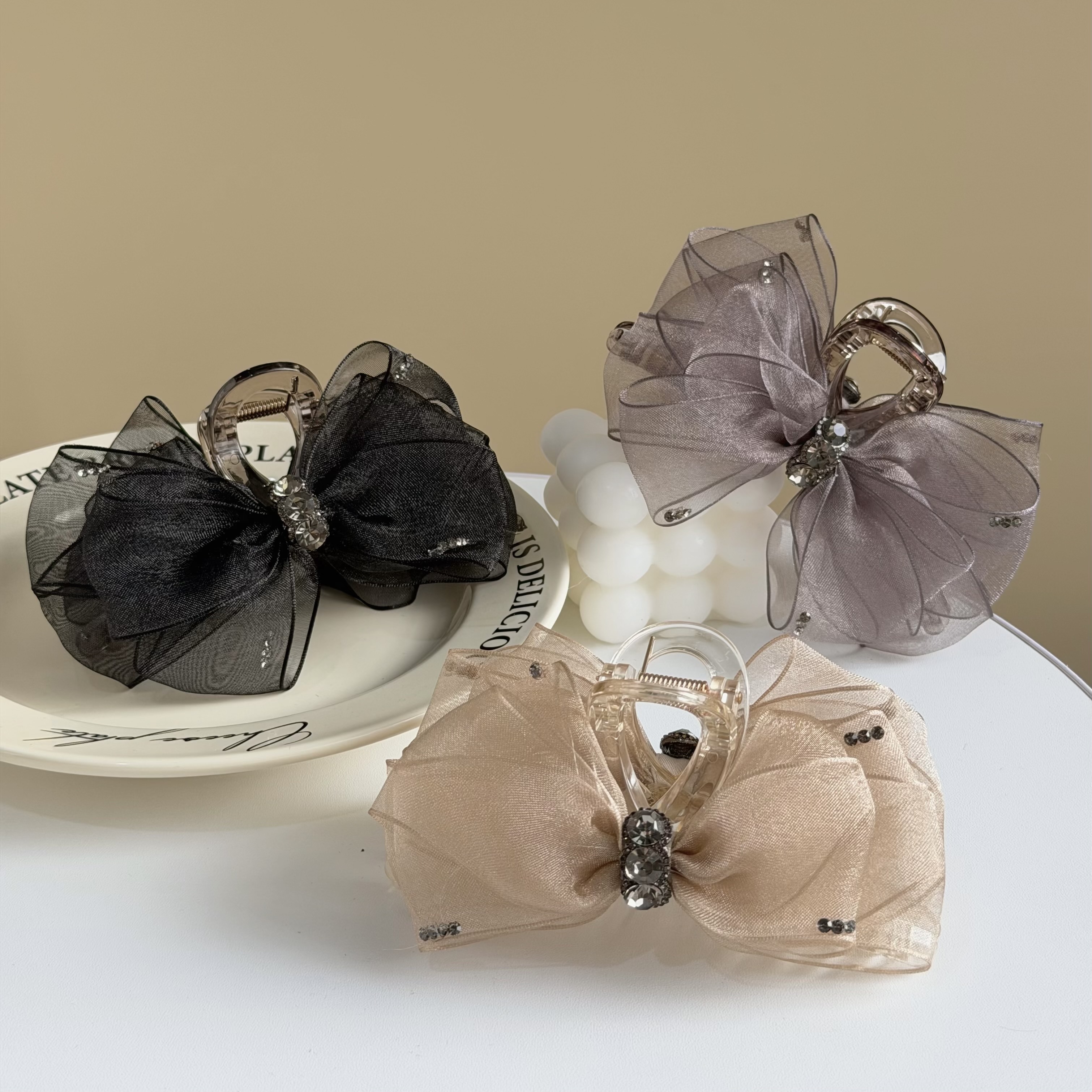 Z389水鑽網紗蝴蝶結鯊魚夾