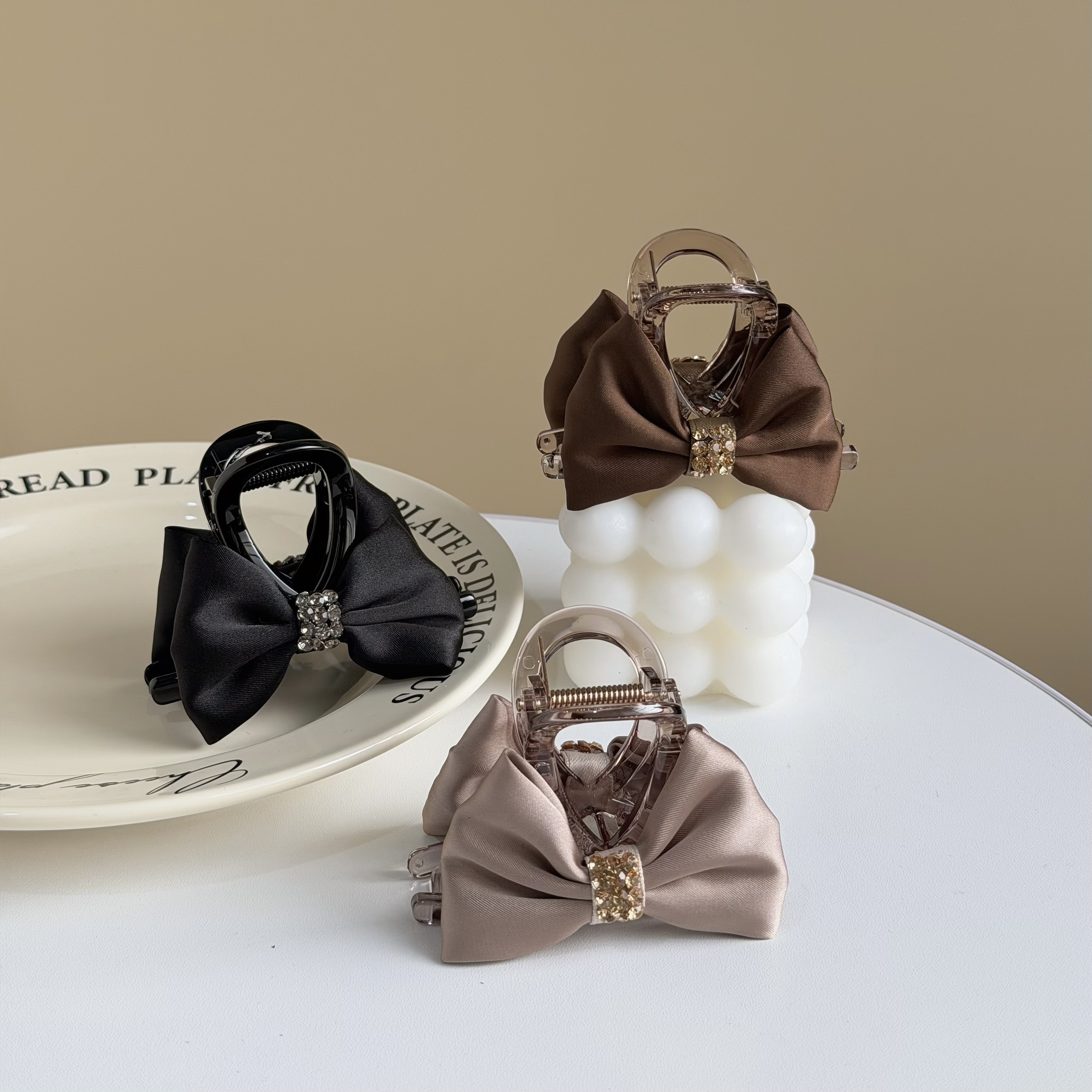 Z390水鑽緞面蝴蝶結半頭夾