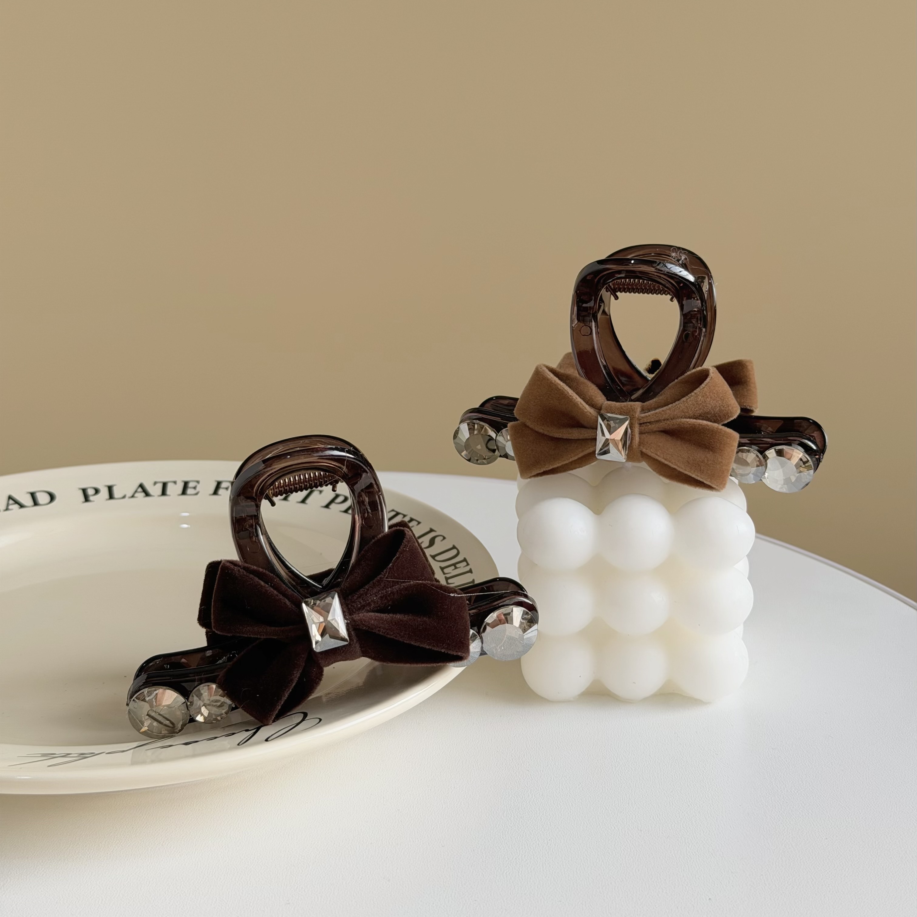 Z391方鑽絨布蝴蝶結半頭夾