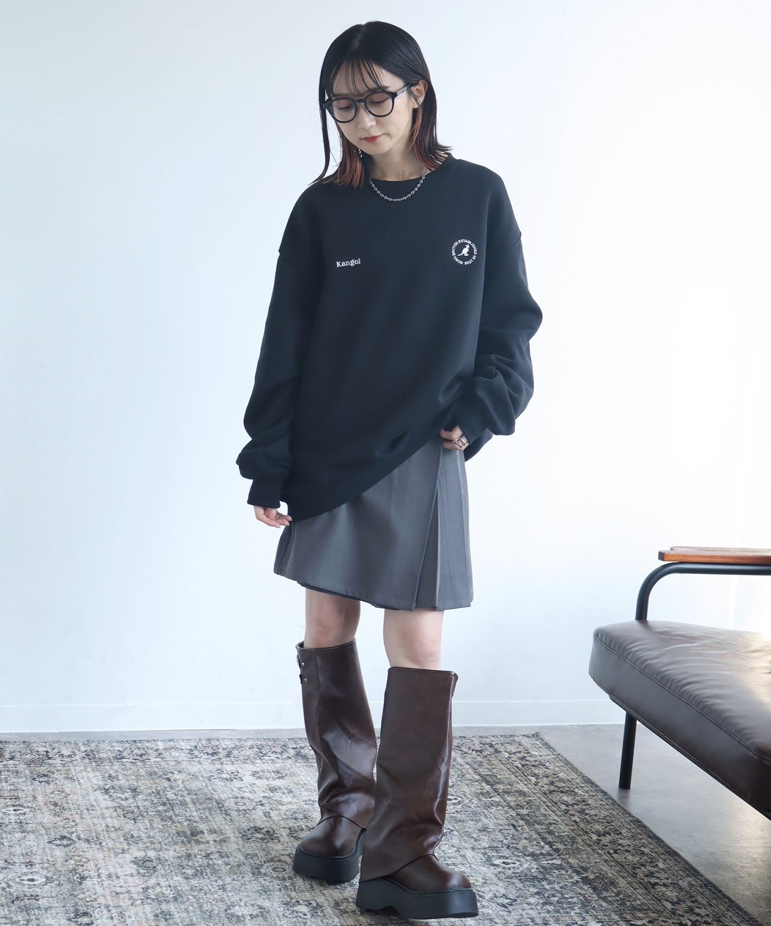 KANGOL / fleece-lined crew neck sweatshirt