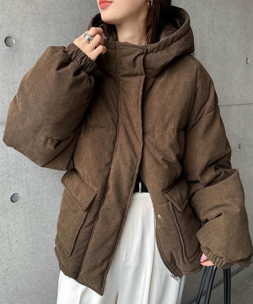 日本🇯🇵連線 and Me 時尚羅紋燈芯絨羽絨外套 下擺抽繩 連帽外套 燈芯絨 外套 保暖外套 4色(任買兩件711免運)/預購