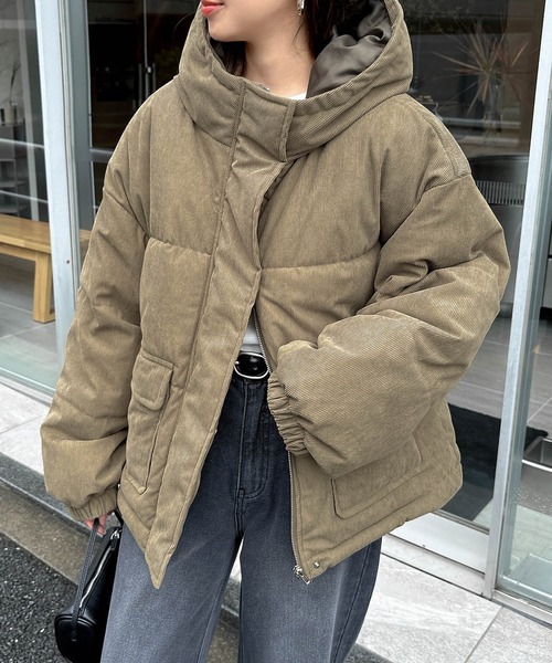 日本🇯🇵連線 and Me 時尚羅紋燈芯絨羽絨外套 下擺抽繩 連帽外套 燈芯絨 外套 保暖外套 4色(任買兩件711免運)/預購