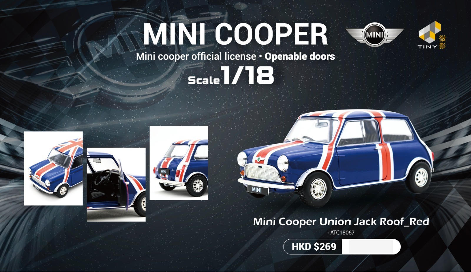 Tiny 城市 合金車仔 - 1/18 Mini Cooper Union Jack 全英國旗