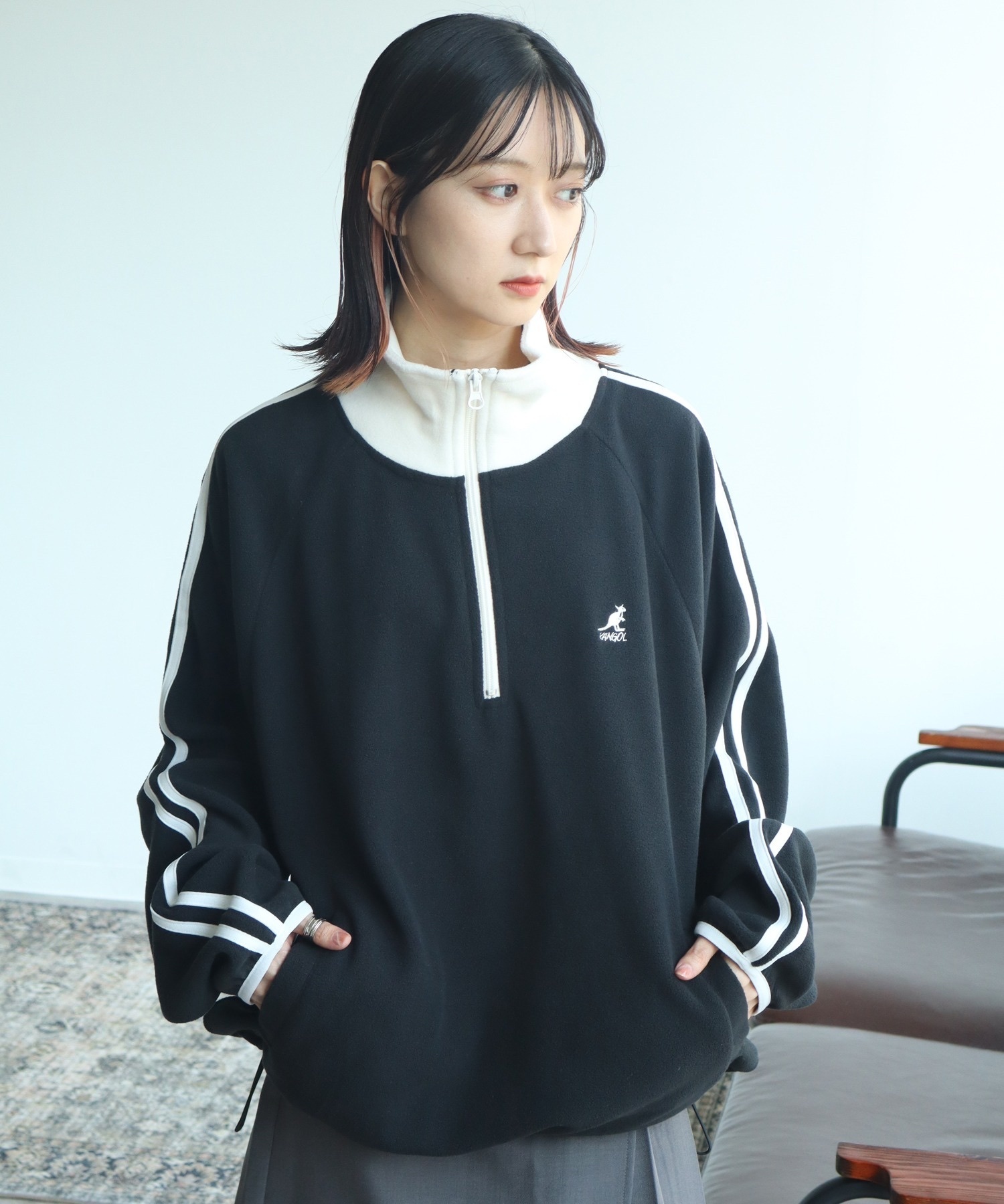 KANGOL / fleece half-zip pullover