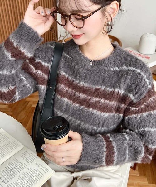 日本🇯🇵連線 Moment+ 環形紗線撞色橫條針織衫 針織 針織衫 套頭衫 條紋 環狀紗線 長袖 3色(任買兩件711免運)/預購