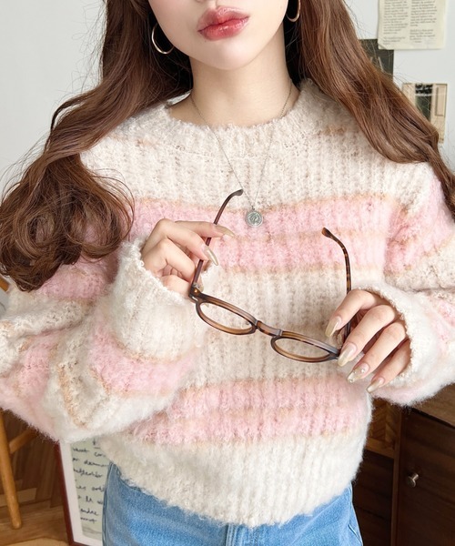 日本🇯🇵連線 Moment+ 環形紗線撞色橫條針織衫 針織 針織衫 套頭衫 條紋 環狀紗線 長袖 3色(任買兩件711免運)/預購