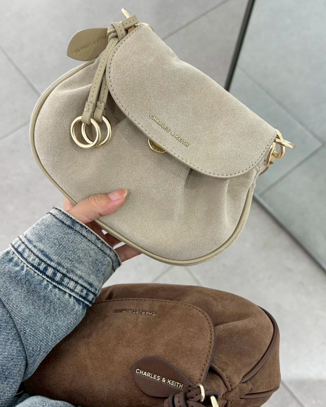 CHARLES & KEITH 小CK 翻蓋式 復古 麂皮 皮革 肩背包 手提包 共3色