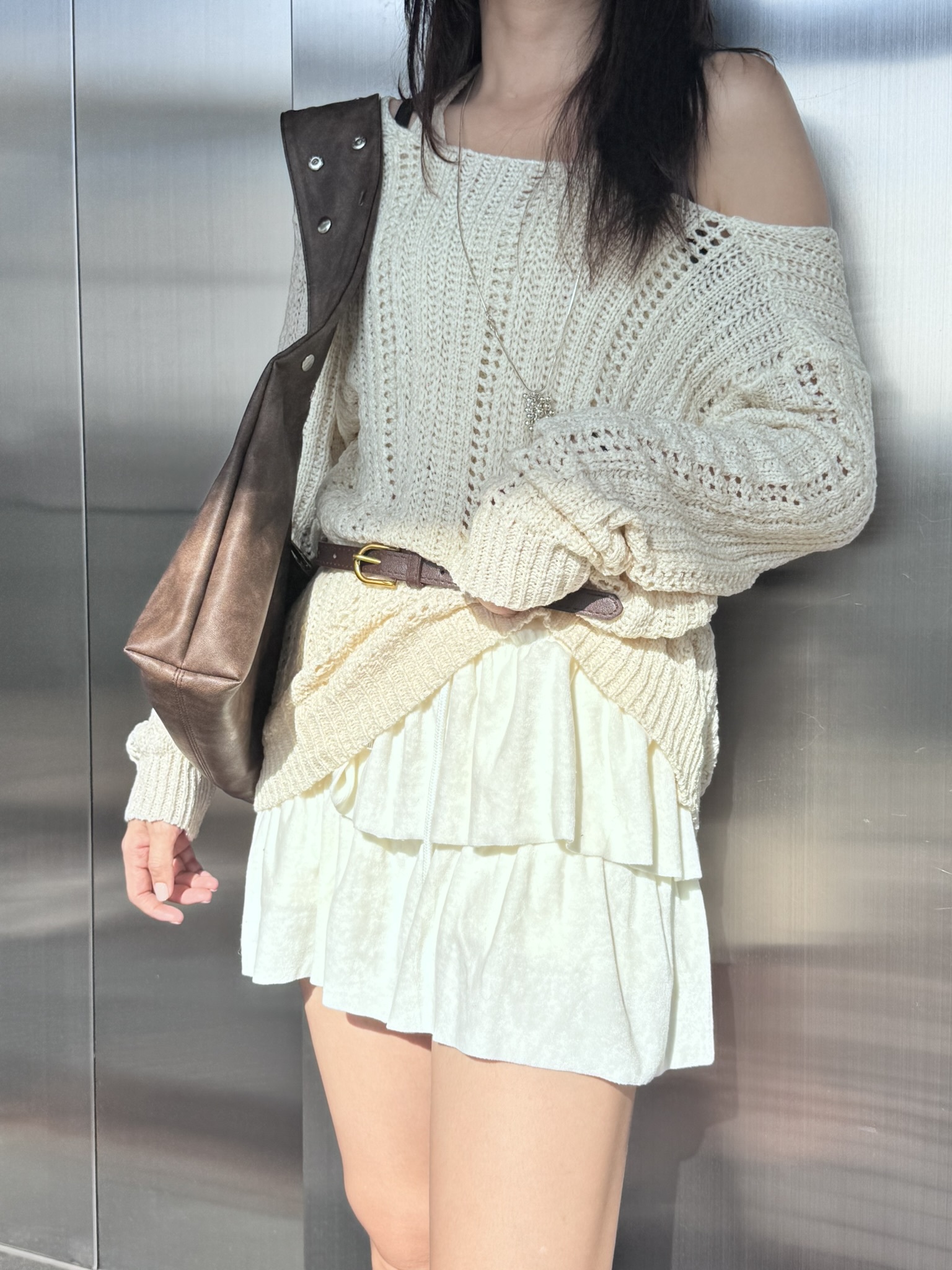 (現貨)冬日絨面蛋糕裙褲 P1102(淺灰/白)