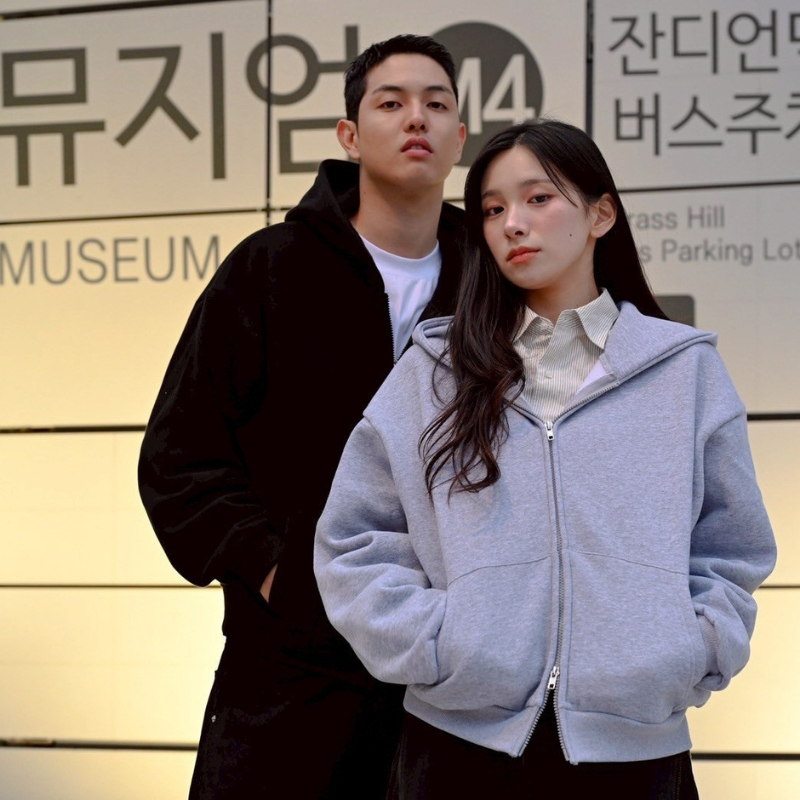 雙拉鏈寬短版型厚磅刷毛連帽外套