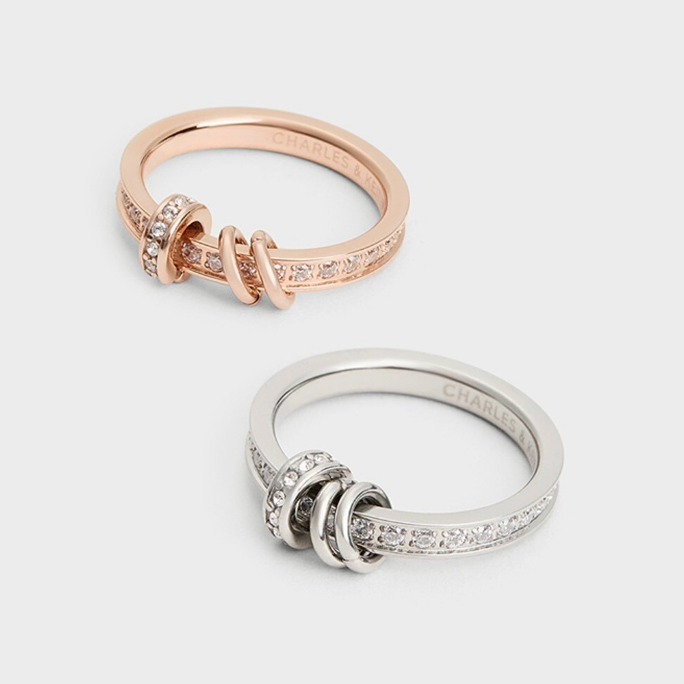CHARLES & KEITH 小CK 無邊星穹系列 水鑽戒指 閉口 銀色 玫瑰金色