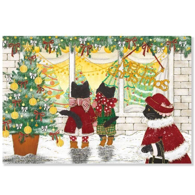 貓咪 箔押 聖誕明信片｜日本ACTIVE CORPORATION