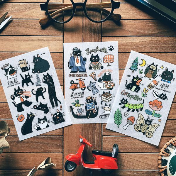 貓的三態 3入感壓 轉印貼紙｜迪夢奇 Dimanche