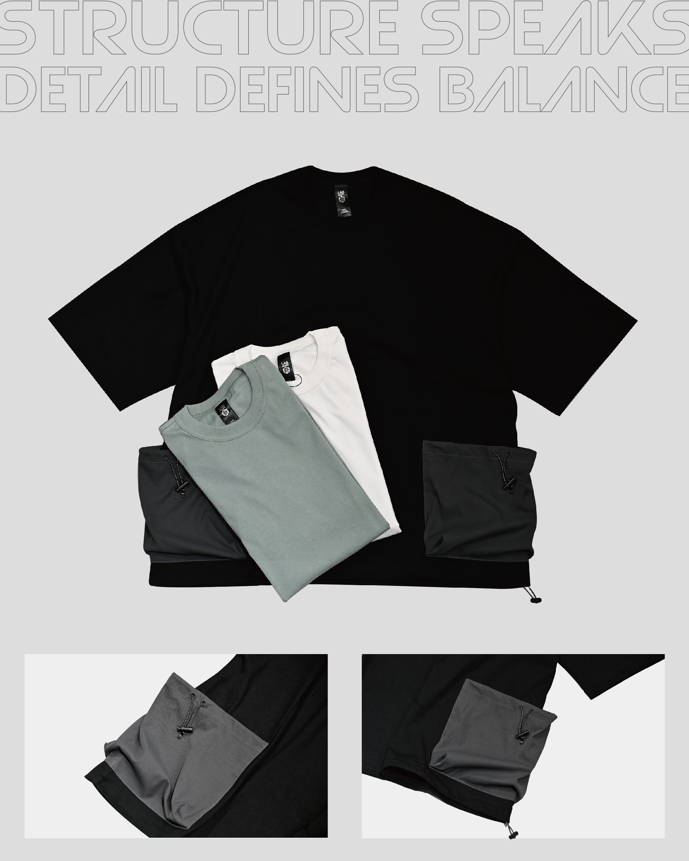 【 LAB.003 原創設計 異材拼接口袋短TEE - 3色 】