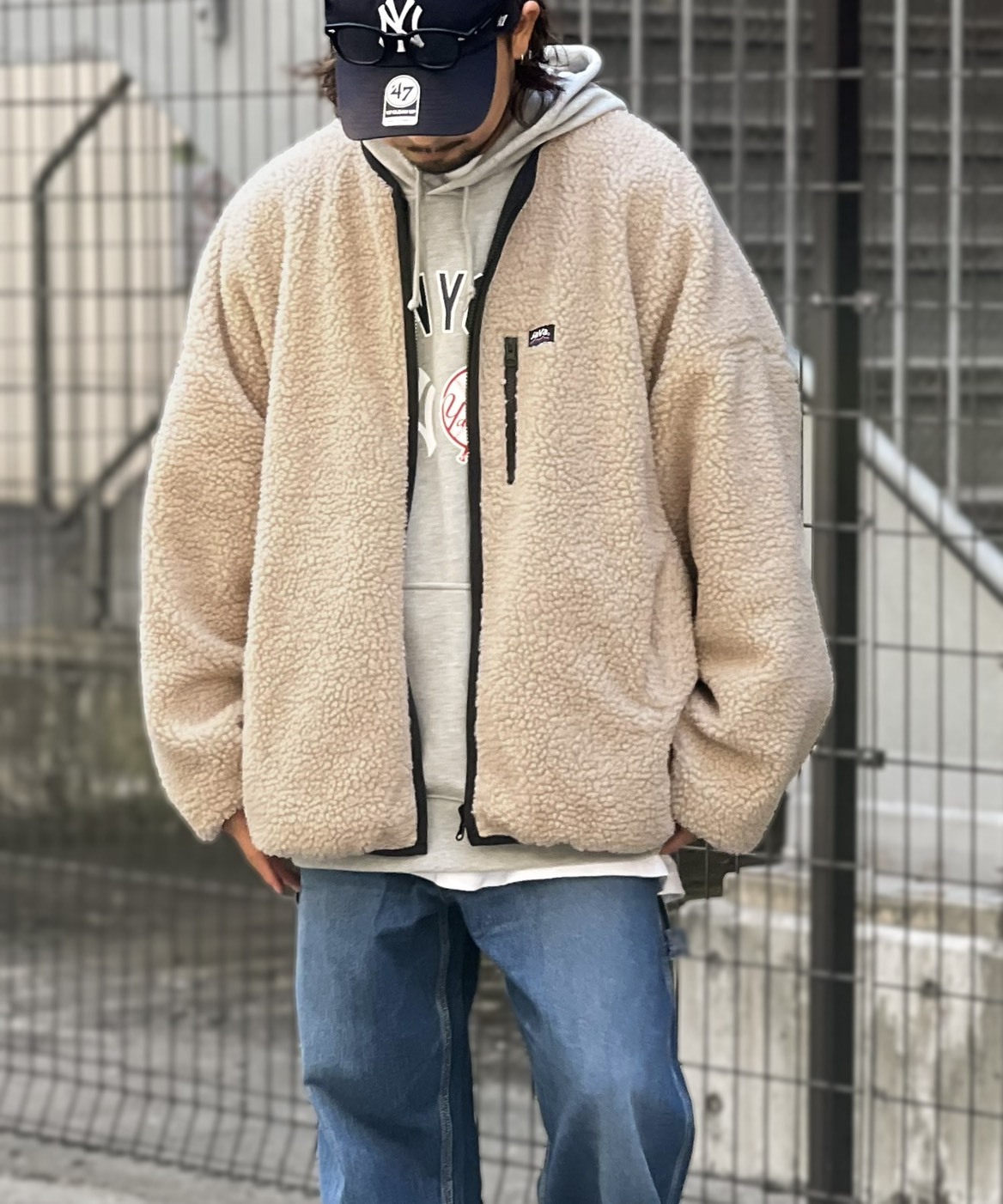 日本 JAVA 雙面穿 無領 滾邊 防風 羊羔毛 長板 外套 2色